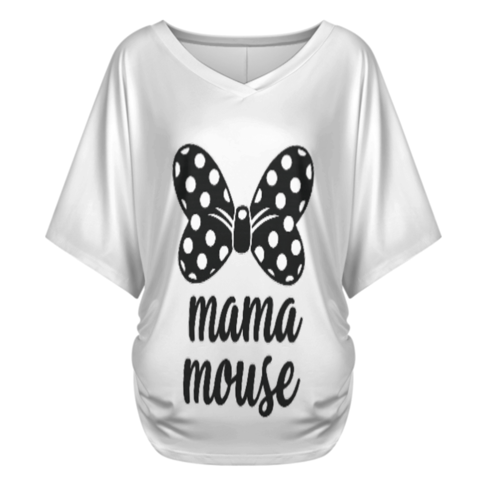 Mama Mouse Polka Dot Bow V-Neck T-Shirt – Cute Family Graphic Casual Women’s Tee(z146)