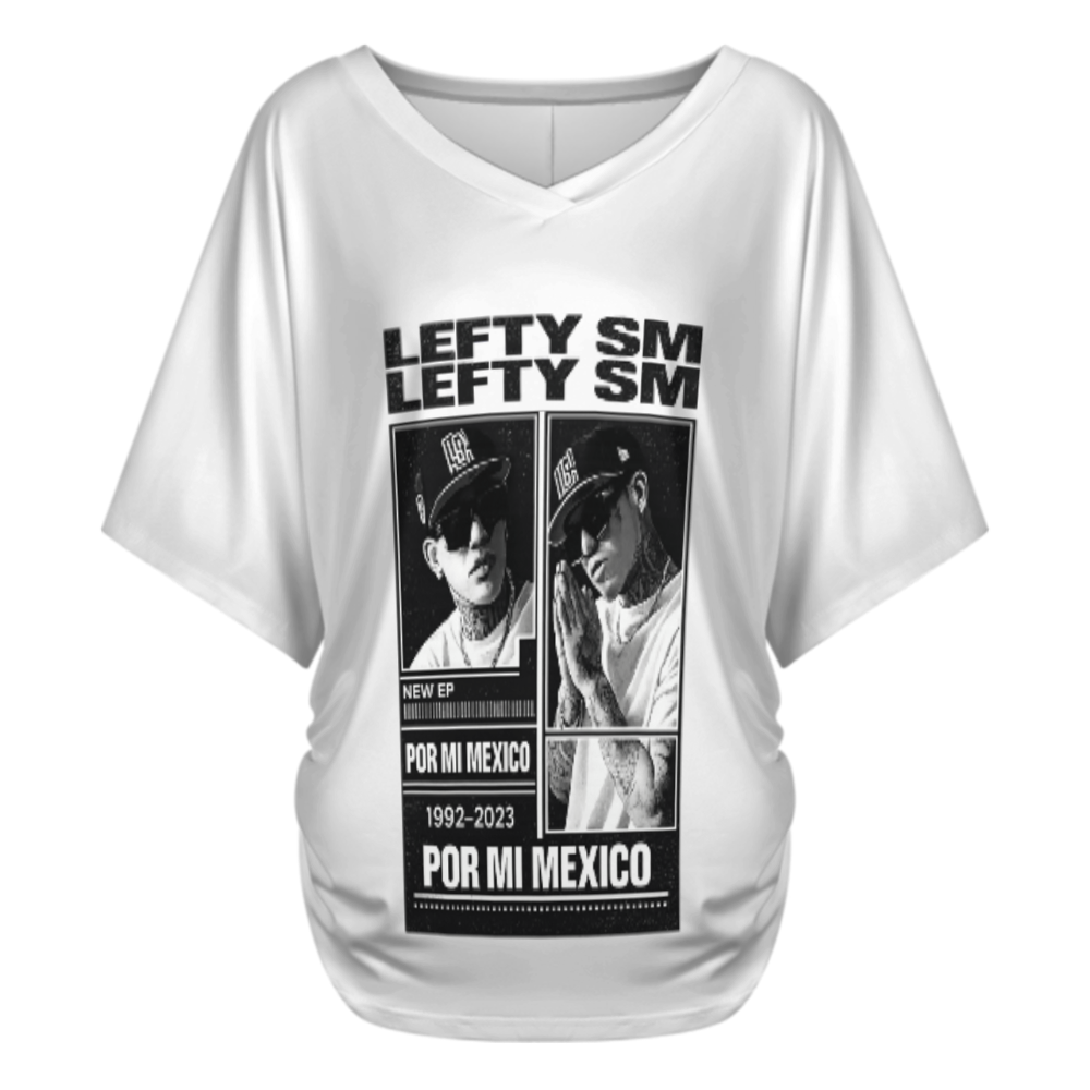 Lefty SM Por Mi Mexico Graphic V-Neck T-Shirt – Vintage Rap Tribute Casual Women’s Tee(z149)