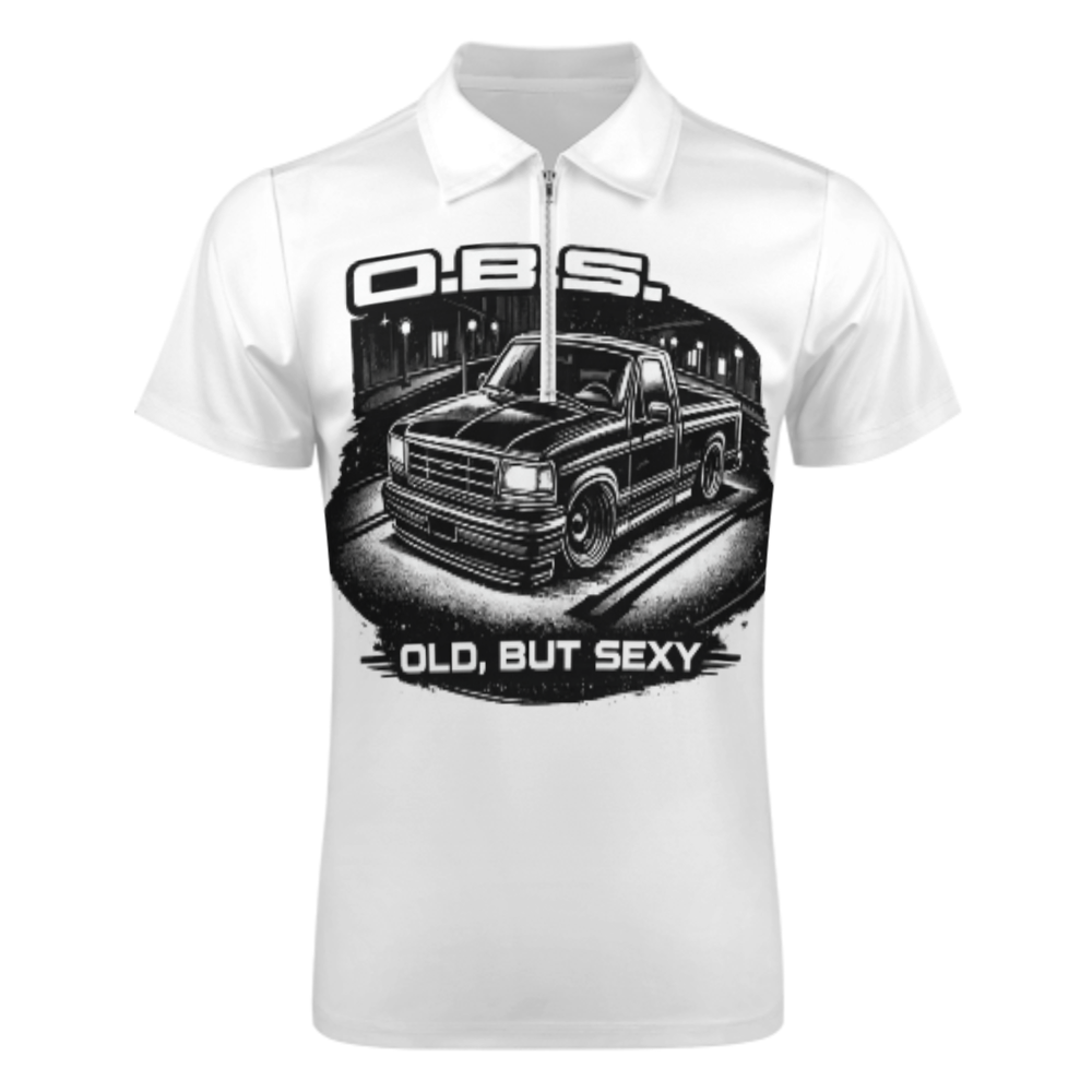 OBS Truck Graphic Polo Shirt – Old But Sexy Retro Pickup Zip Collar Tee for Truck Lovers(z166)