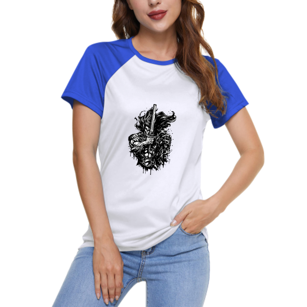 Fantasy Warrior Sword Graphic Women's Raglan T-Shirt | Dark Streetwear Anime Tee(z105)