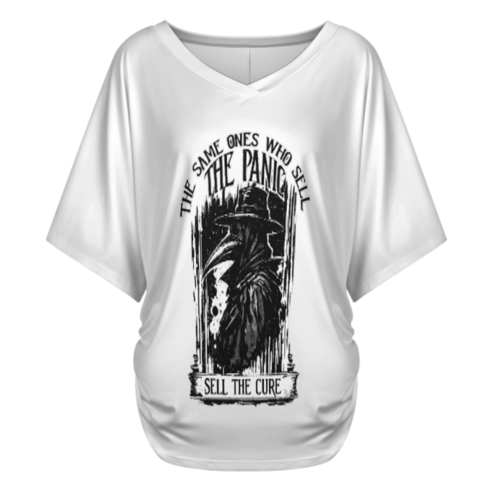 Women’s Gothic Plague Doctor Graphic V-Neck Tee – Dark Aesthetic Streetwear Shirt(z142)
