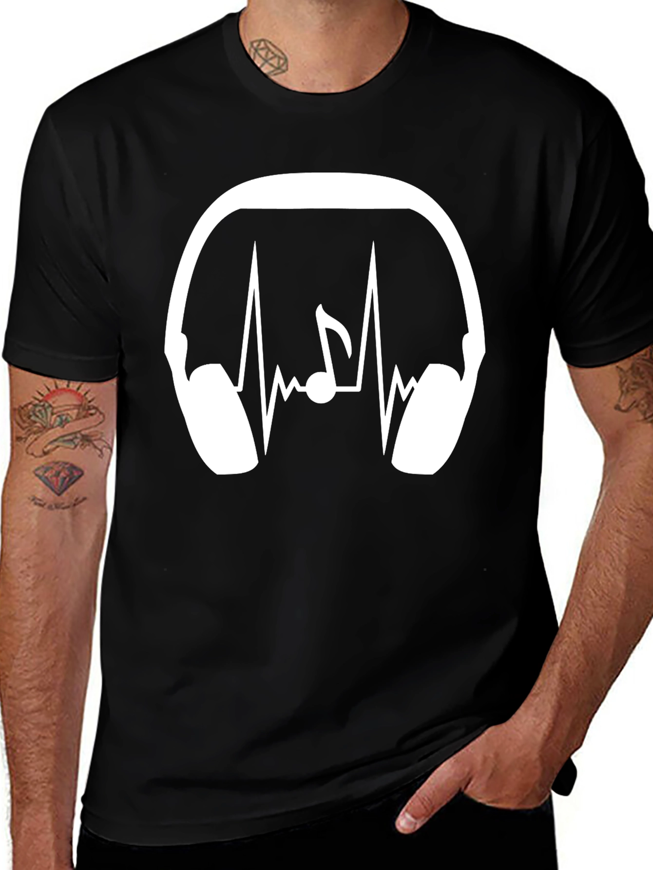 Music Lover T-Shirt: Headphones Heartbeat Note Design