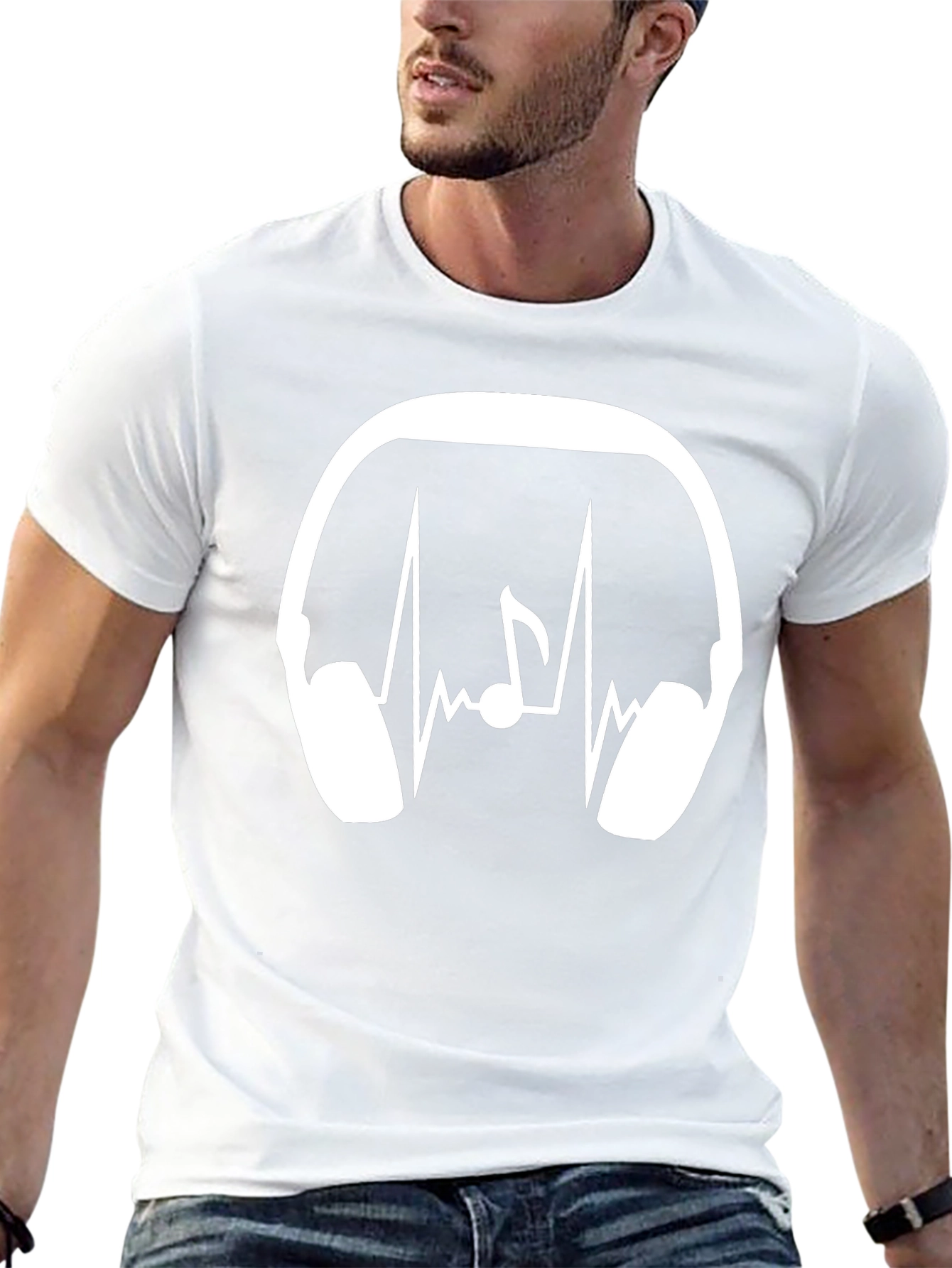 Music Lover T-Shirt: Headphones Heartbeat Note Design
