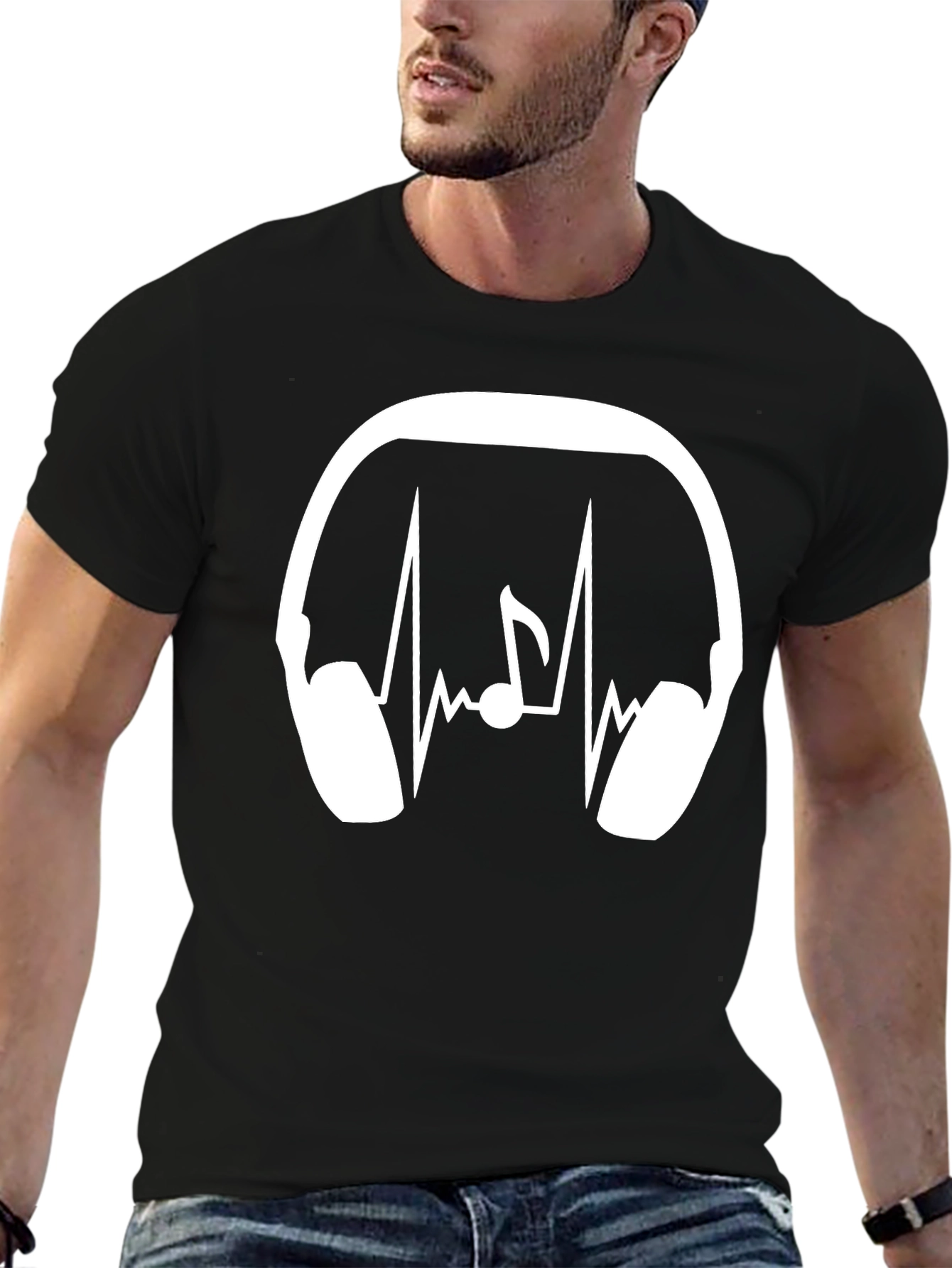 Music Lover T-Shirt: Headphones Heartbeat Note Design
