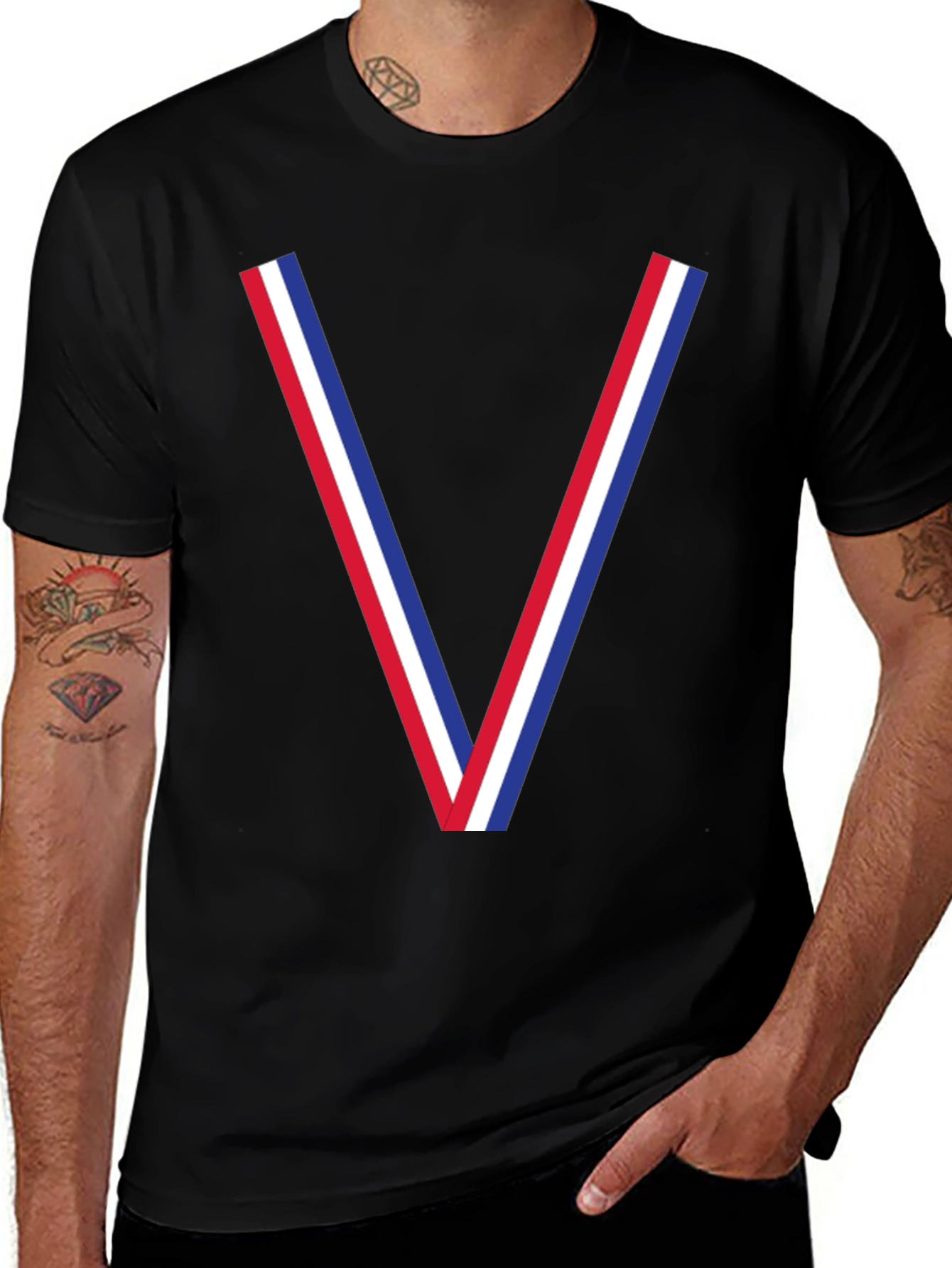 Tricolor V-Neck Graphic Tee