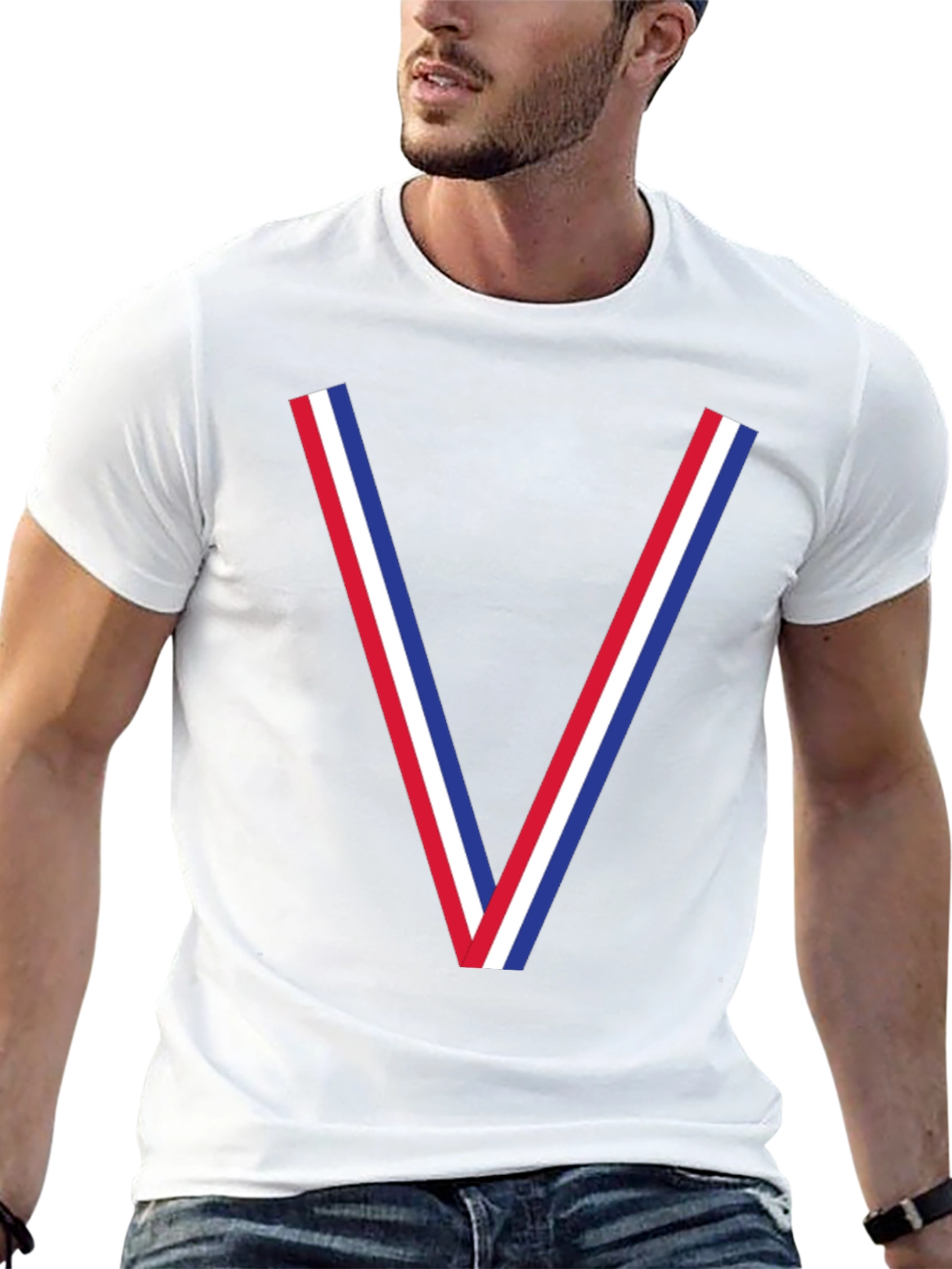 Tricolor V-Neck Graphic Tee