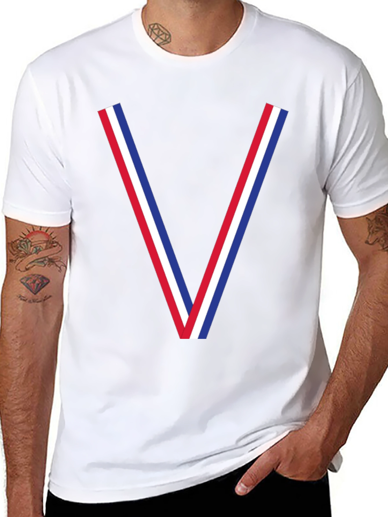 Tricolor V-Neck Graphic Tee