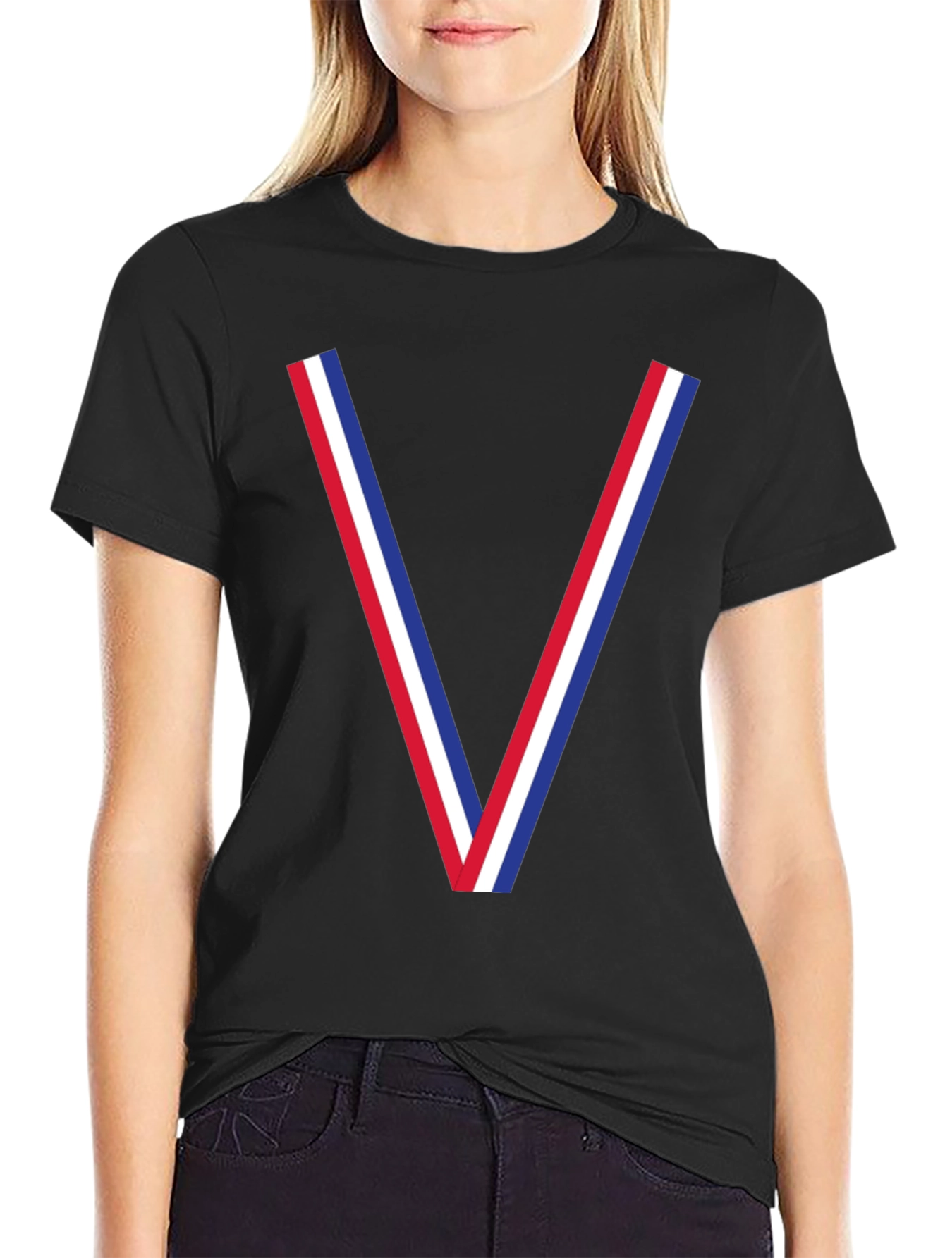 Tricolor V-Neck Graphic Tee