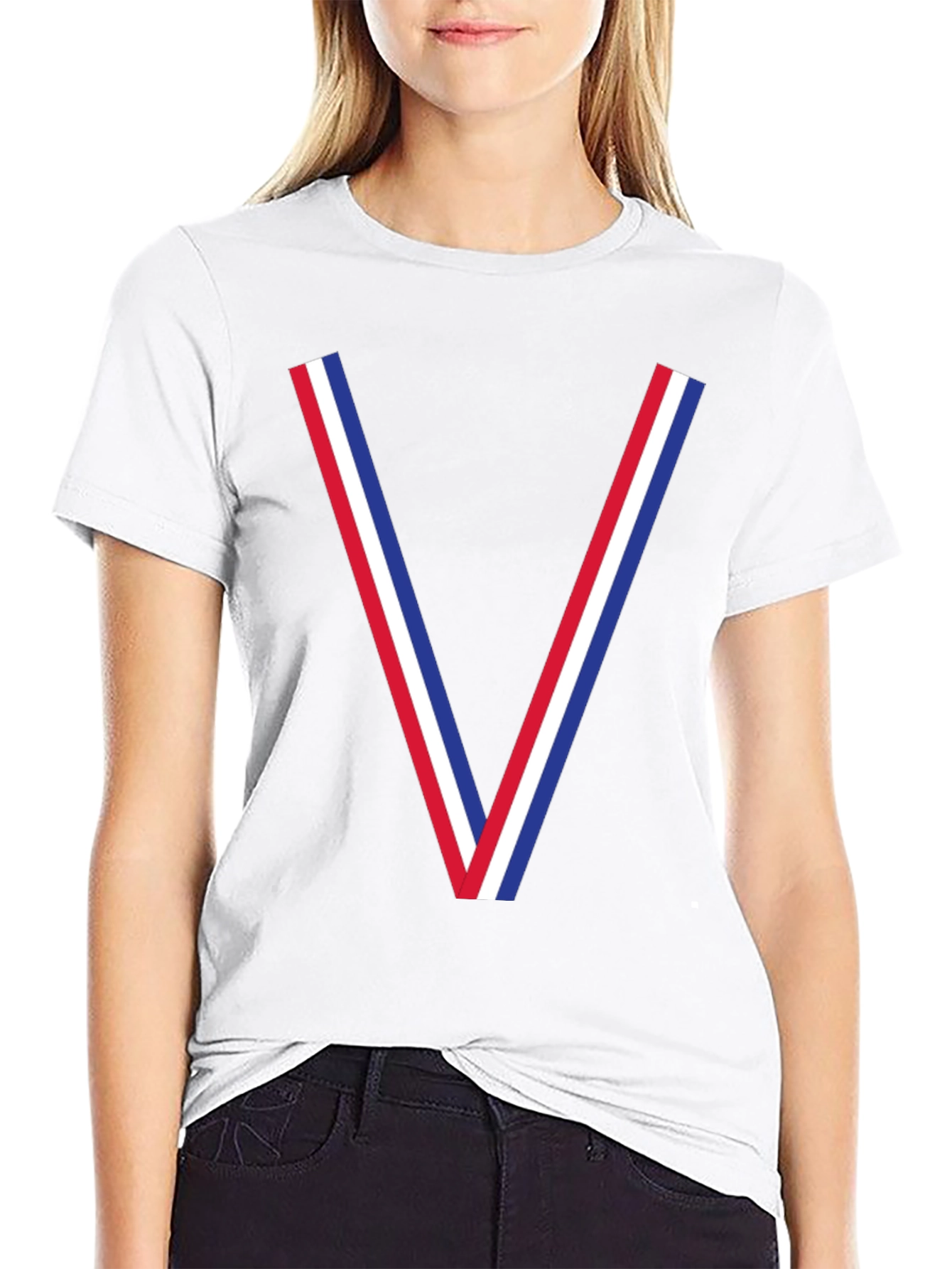 Tricolor V-Neck Graphic Tee