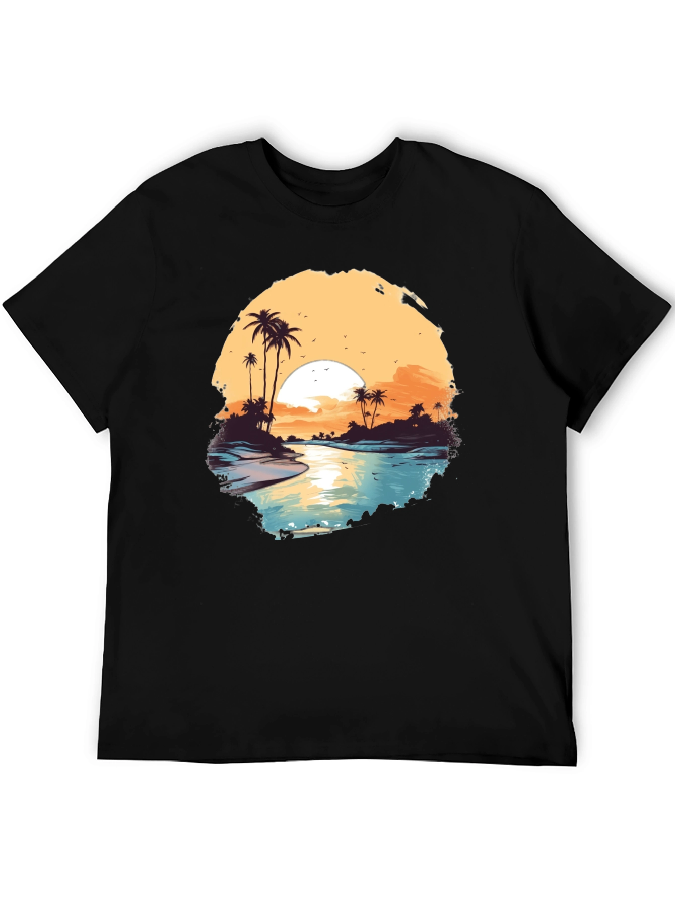 Tropical Sunset Graphic Tee - Black