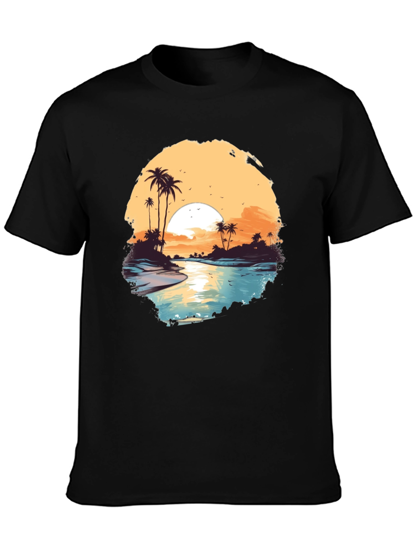 Tropical Sunset Graphic Tee - Black