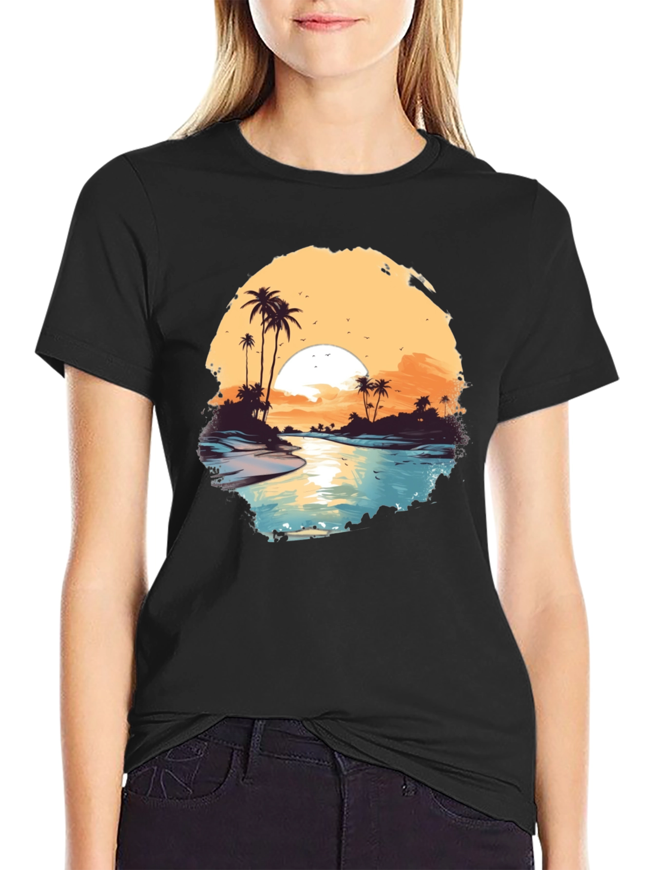 Tropical Sunset Graphic Tee - Black