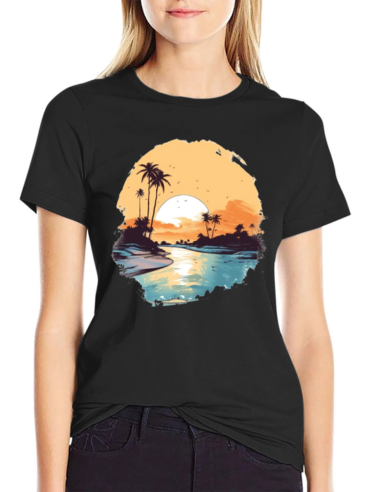 Tropical Sunset Graphic Tee - Black