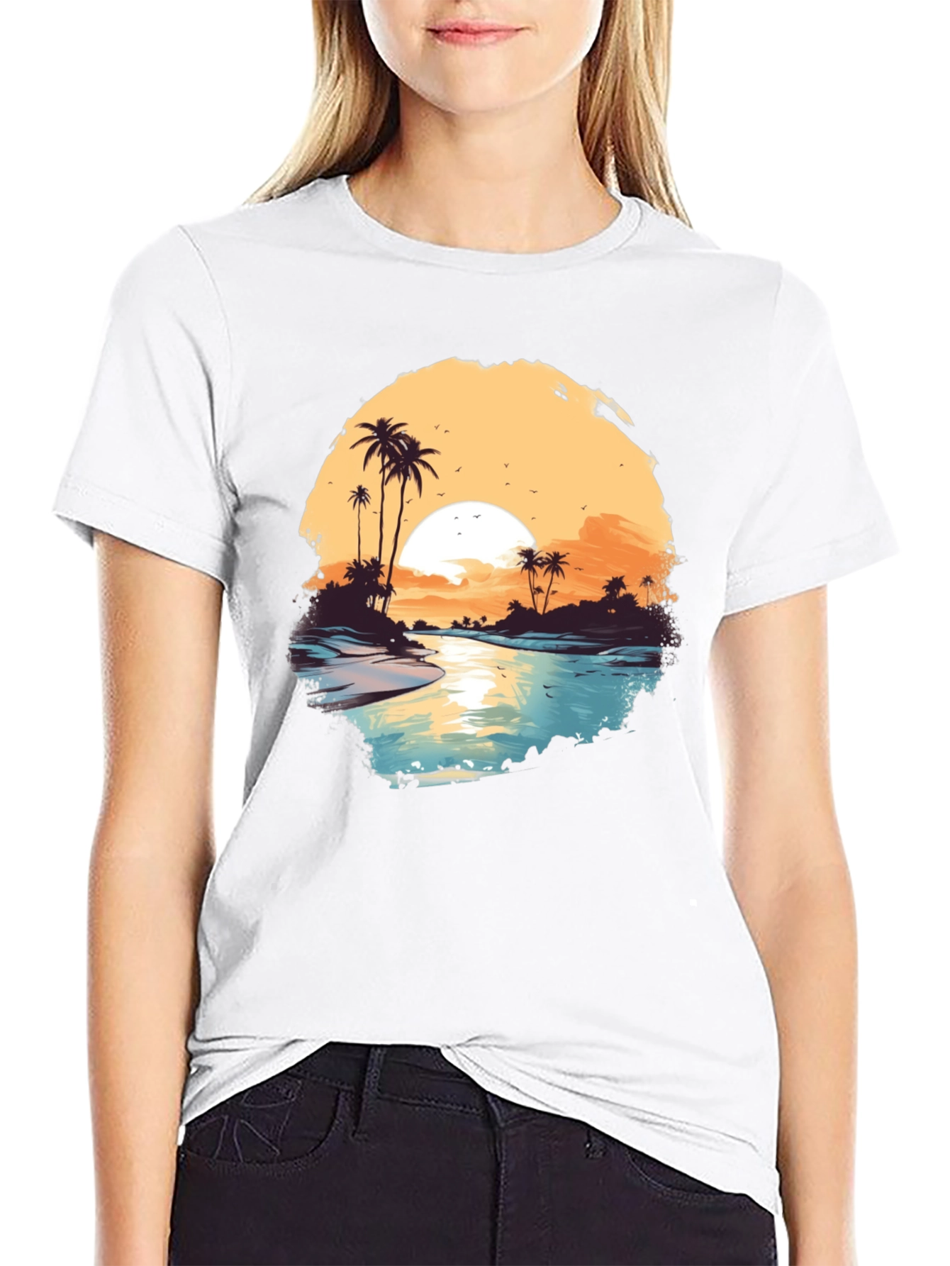 Tropical Sunset Graphic Tee - Black