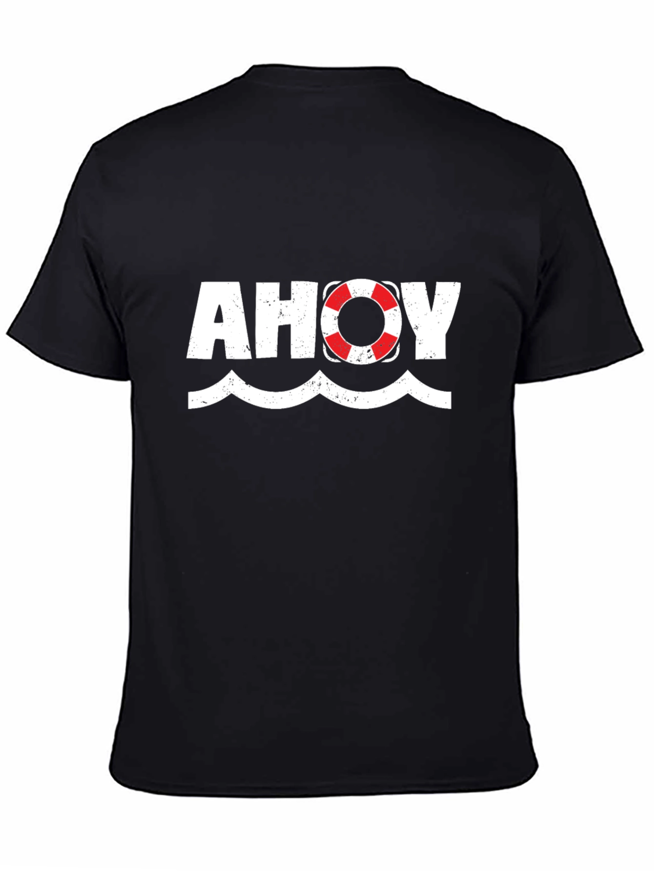Ahoy Nautical Theme Graphic Tee - Black Cotton T-Shirt