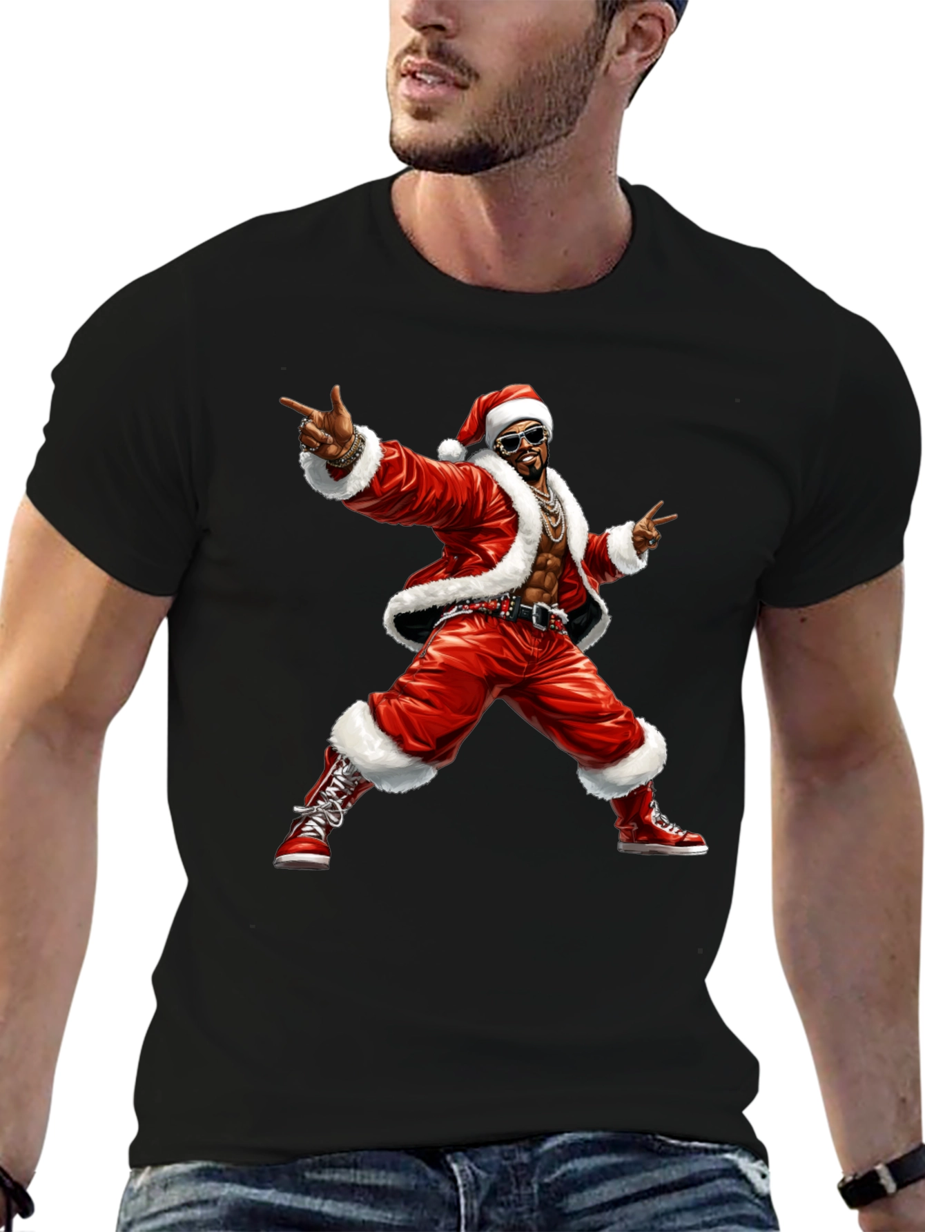 Cool Santa Graphic T-Shirt - Black