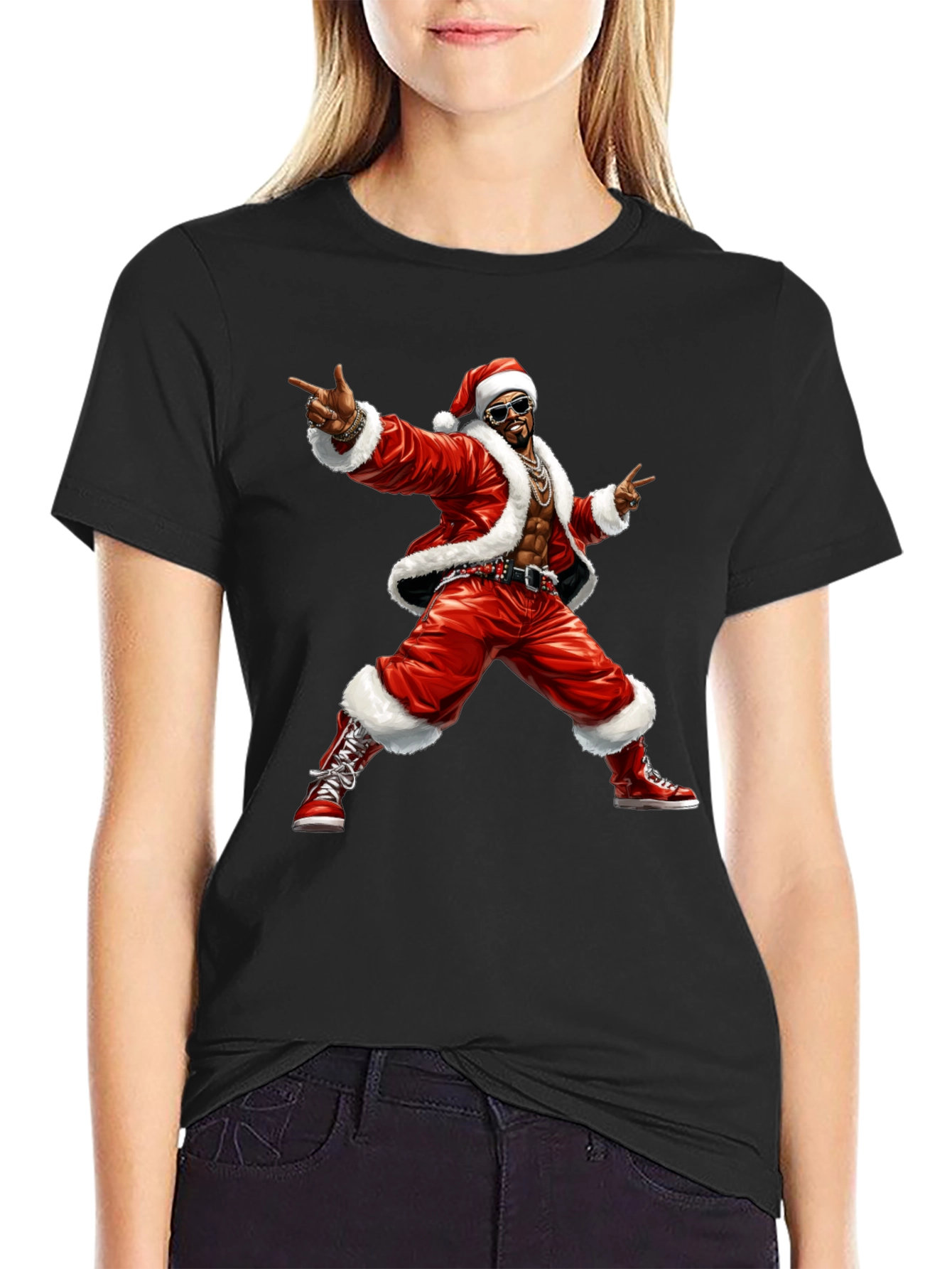 Cool Santa Graphic T-Shirt - Black