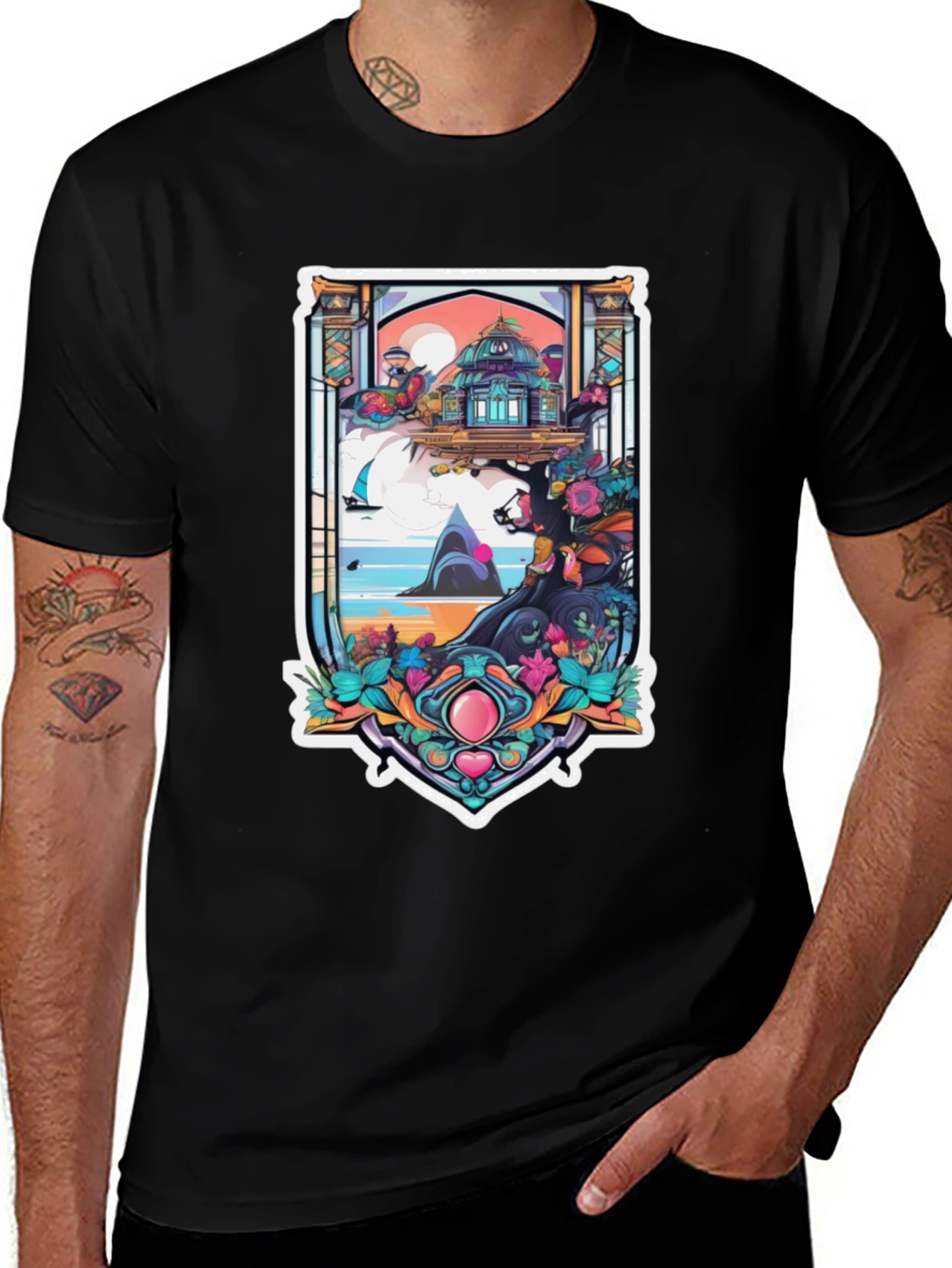 Fantasy Island Graphic Tee - Black Cotton Blend Shirt