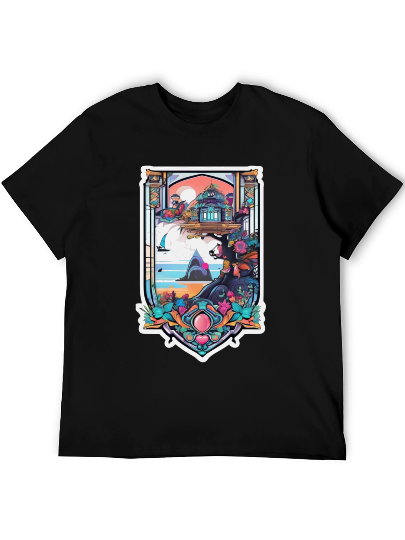Fantasy Island Graphic Tee - Black Cotton Blend Shirt