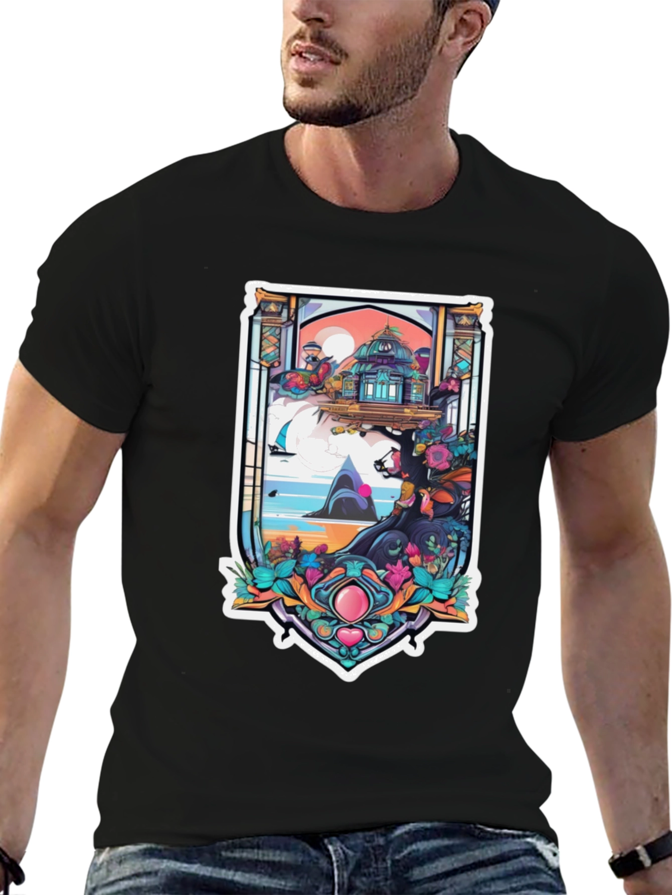 Fantasy Island Graphic Tee - Black Cotton Blend Shirt