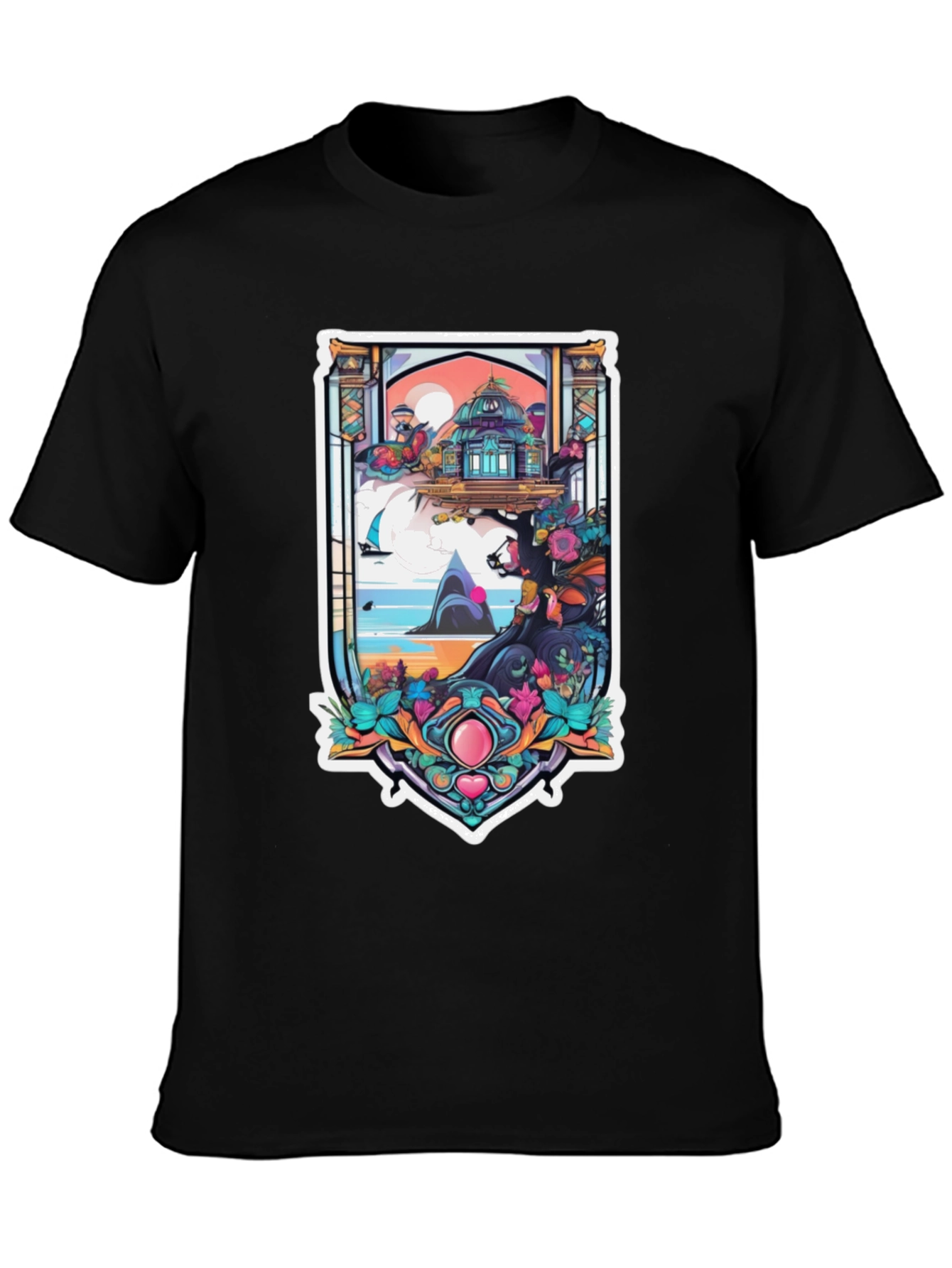 Fantasy Island Graphic Tee - Black Cotton Blend Shirt