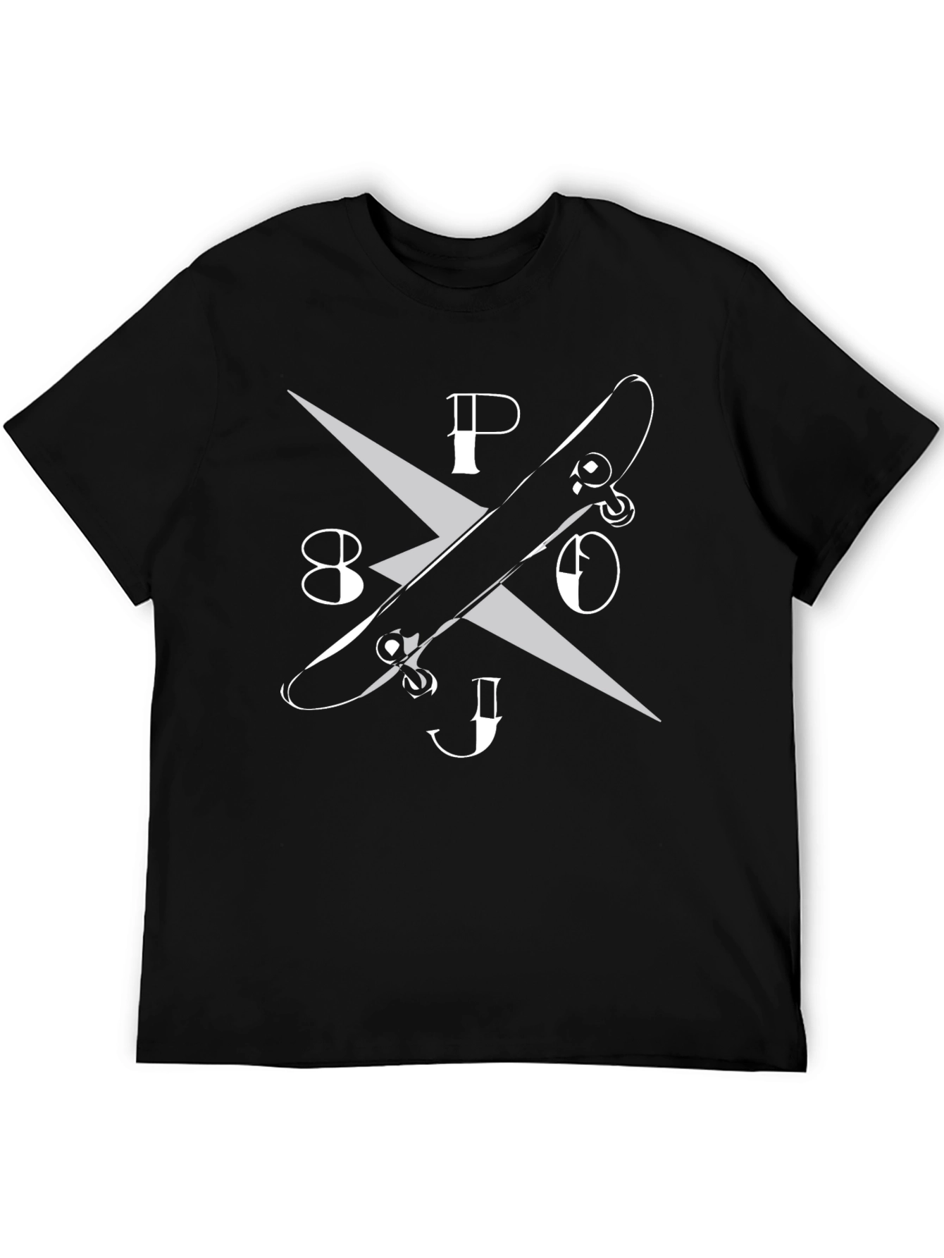 Skateboard Design Black Cotton Graphic T-Shirt
