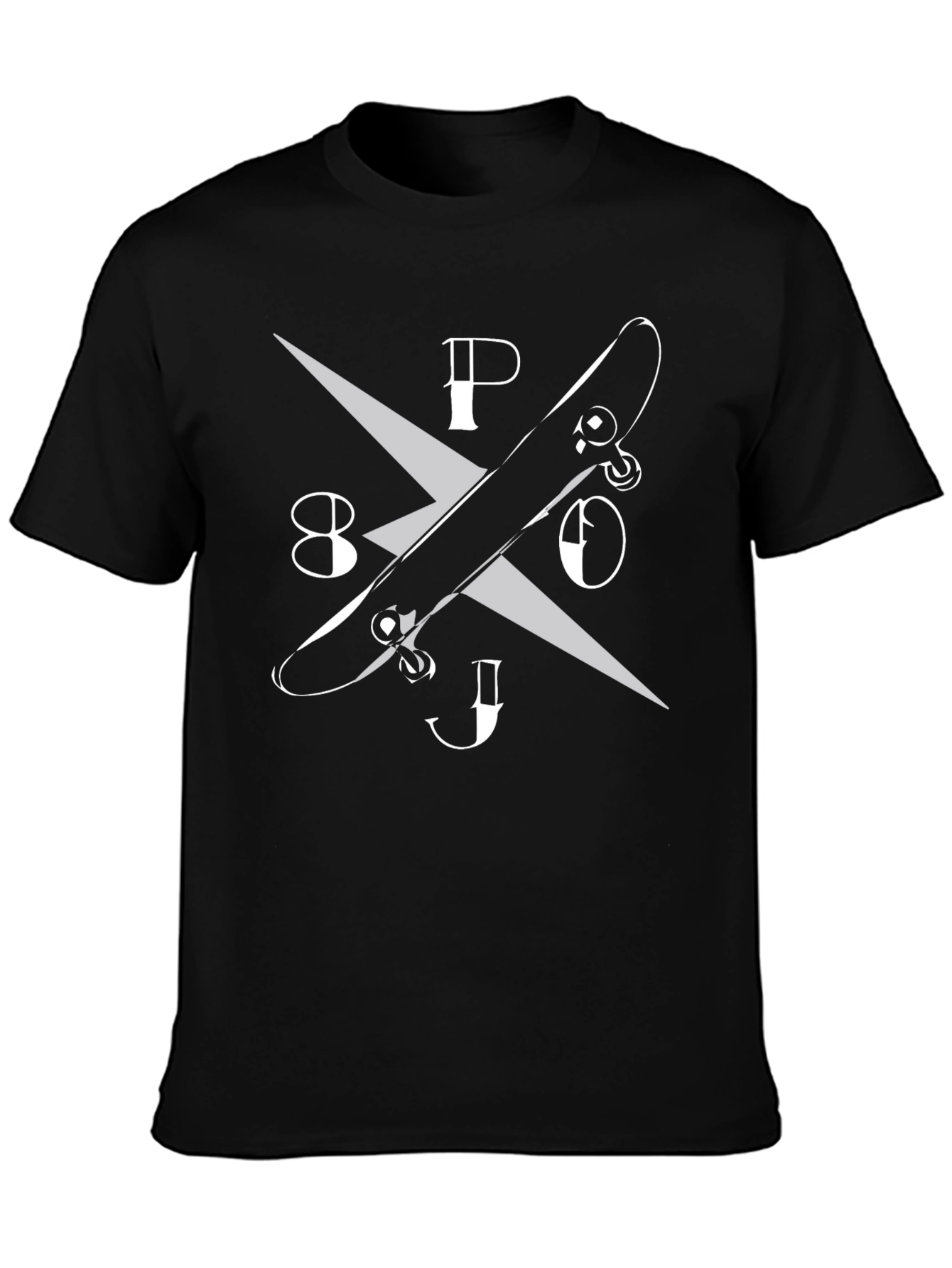 Skateboard Design Black Cotton Graphic T-Shirt