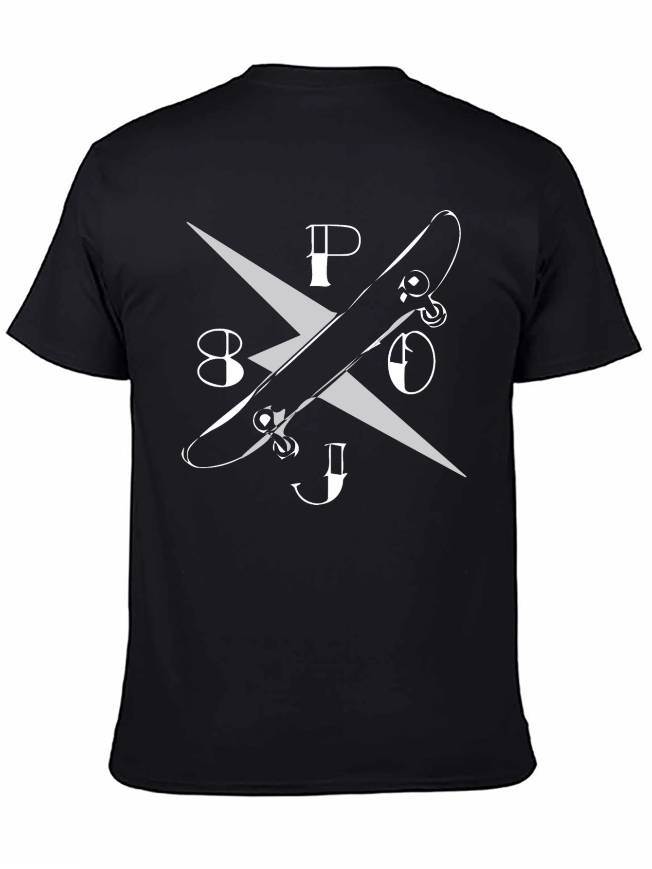 Skateboard Design Black Cotton Graphic T-Shirt
