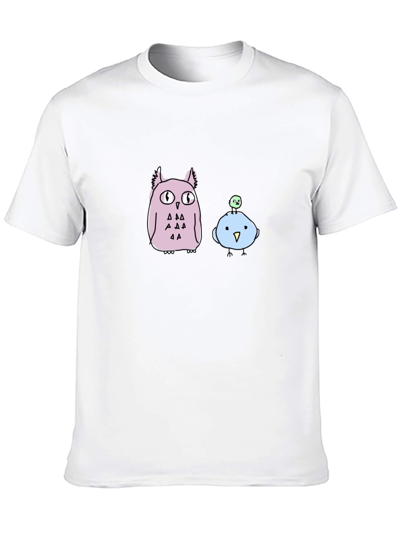 Cute Cartoon Owl & Bird Graphic T-Shirt