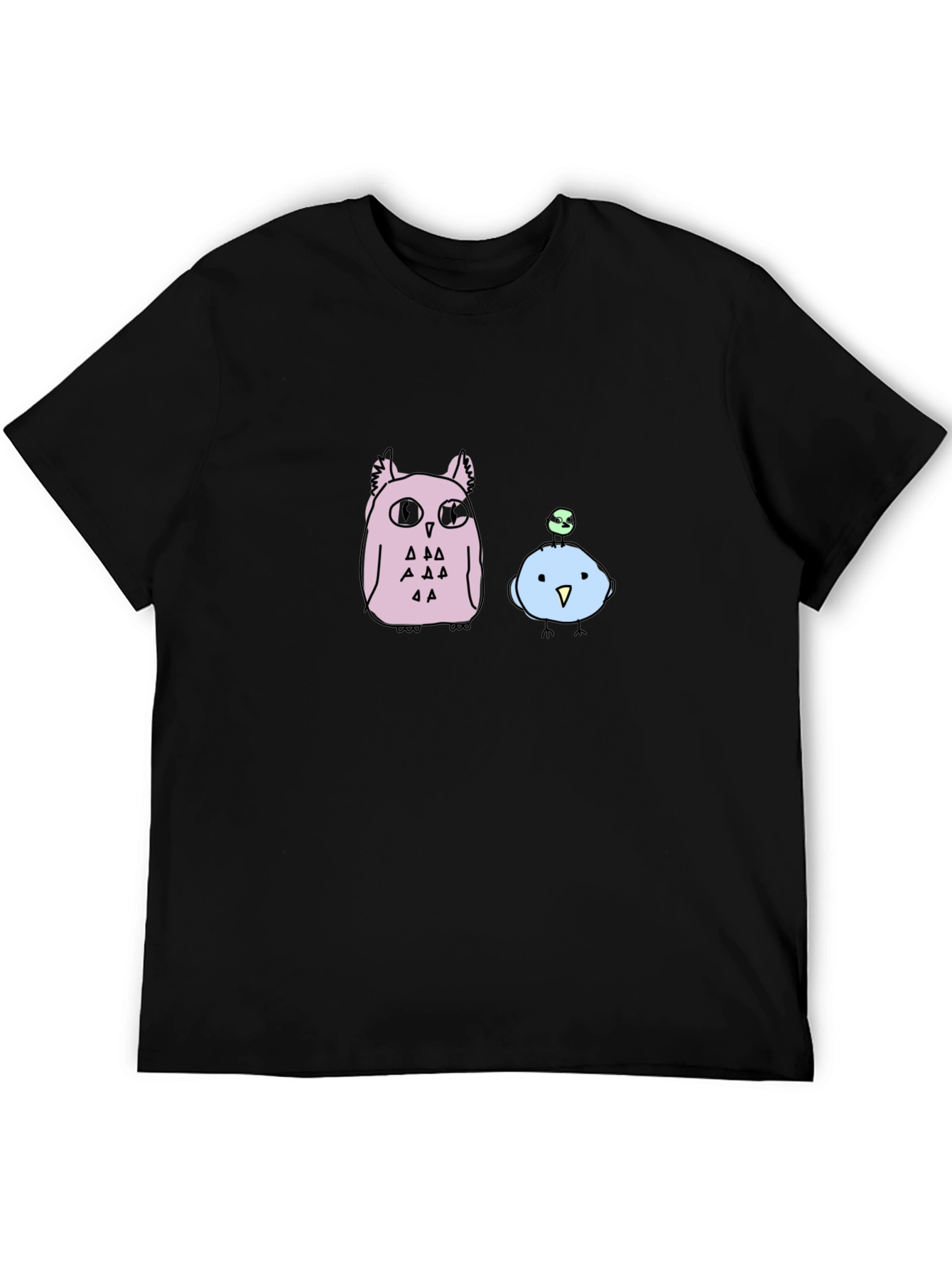 Cute Cartoon Owl & Bird Graphic T-Shirt