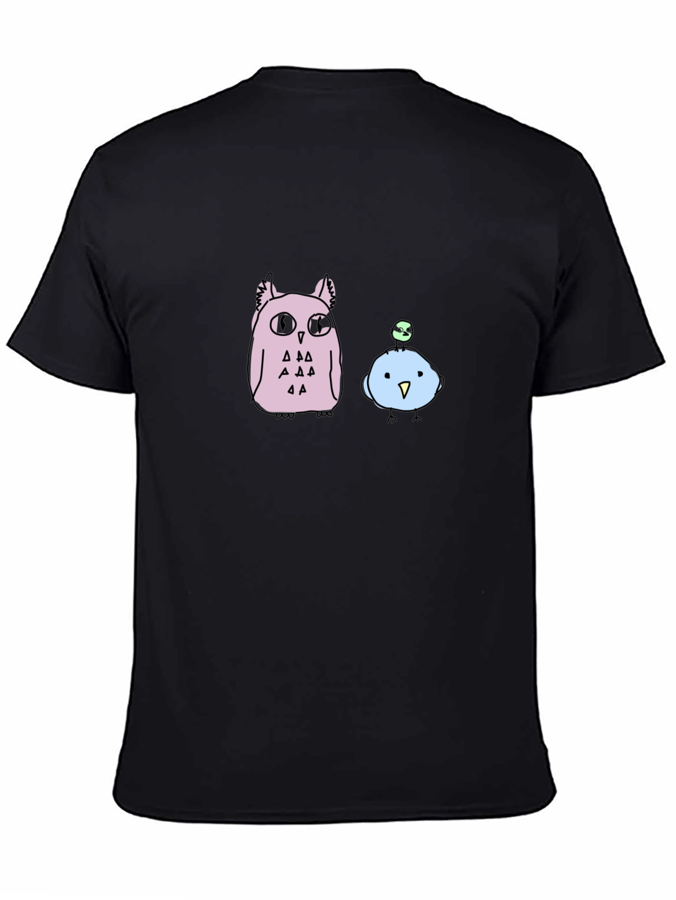 Cute Cartoon Owl & Bird Graphic T-Shirt