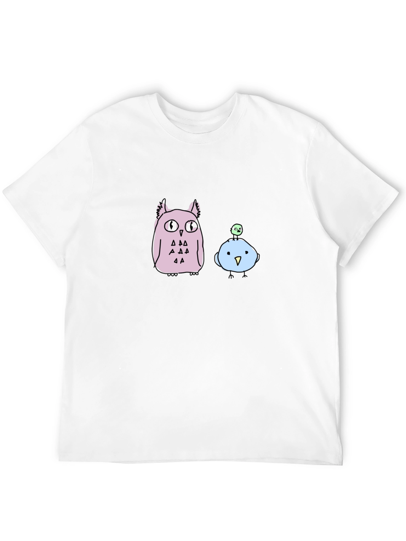 Cute Cartoon Owl & Bird Graphic T-Shirt