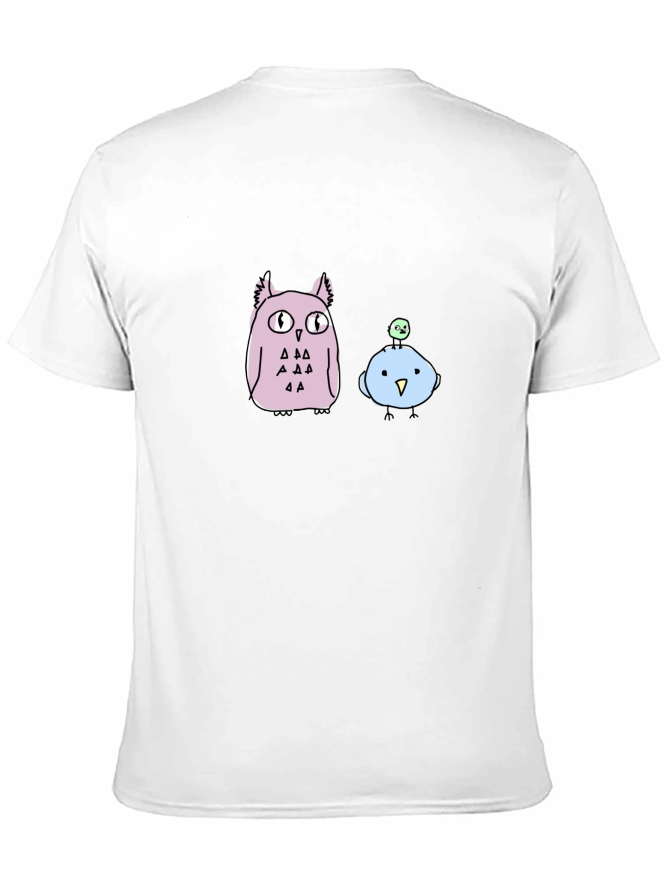 Cute Cartoon Owl & Bird Graphic T-Shirt