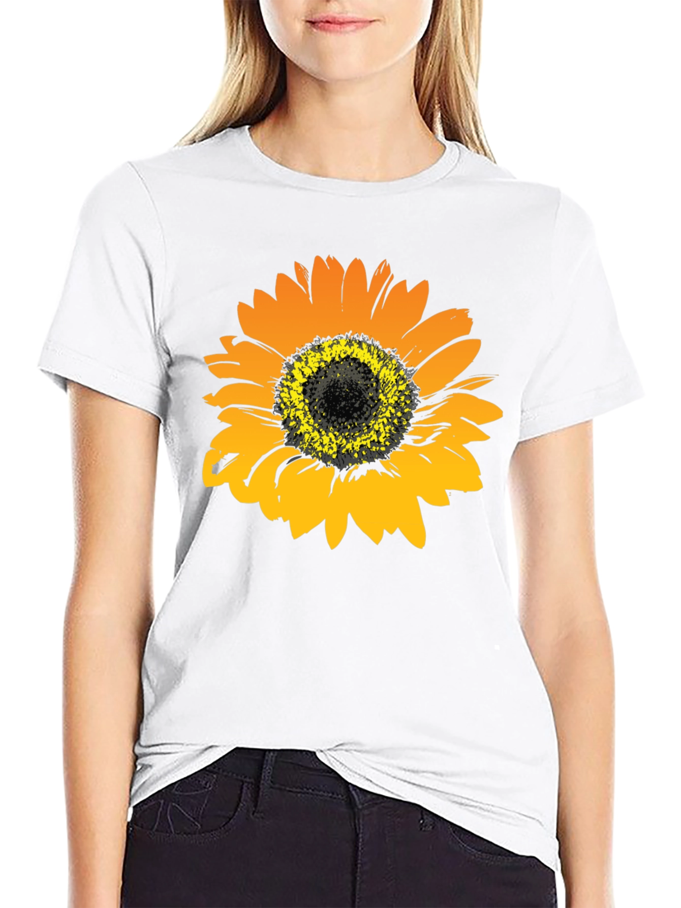 Sunflower Graphic Print Black T-Shirt