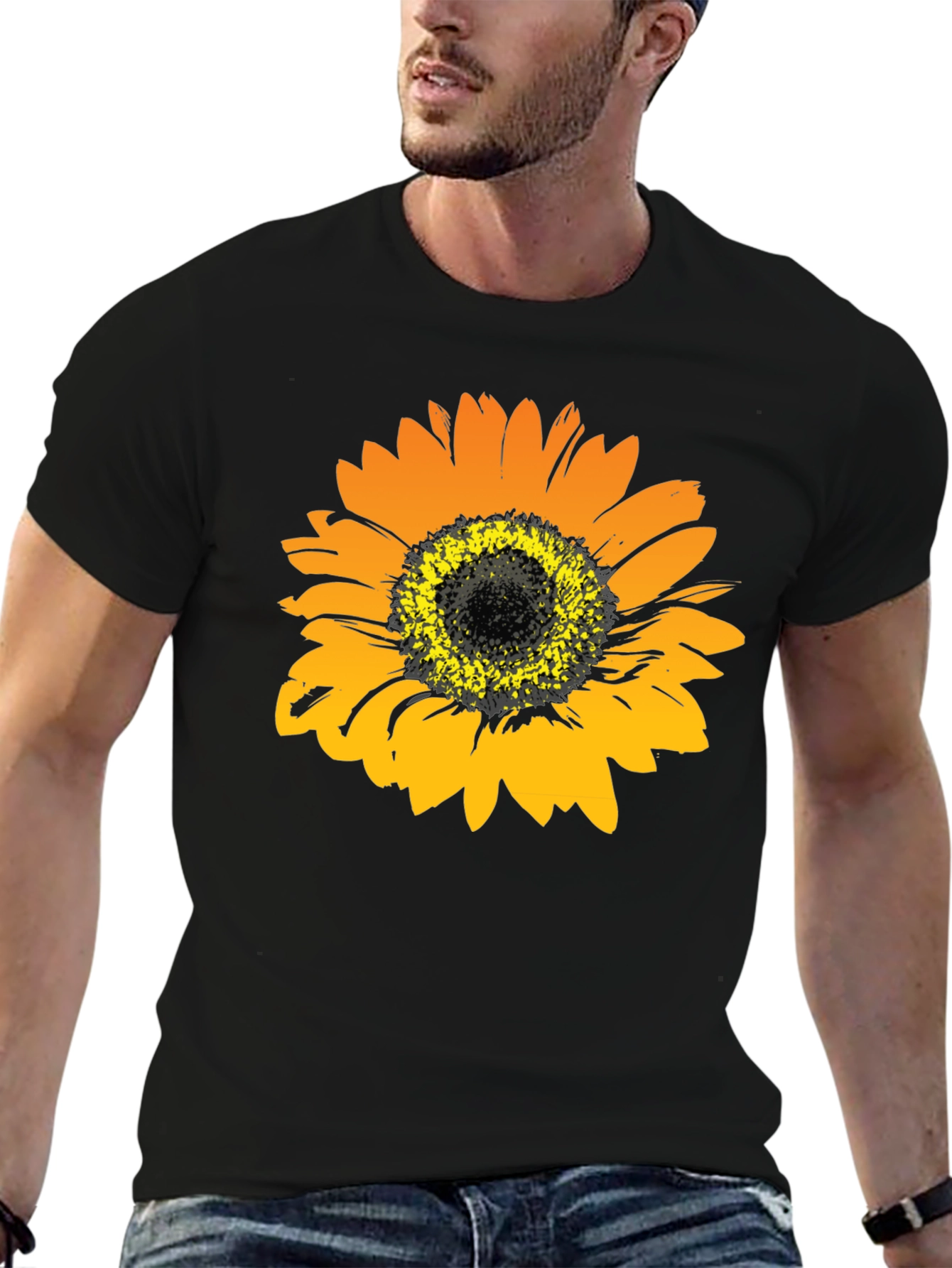 Sunflower Graphic Print Black T-Shirt