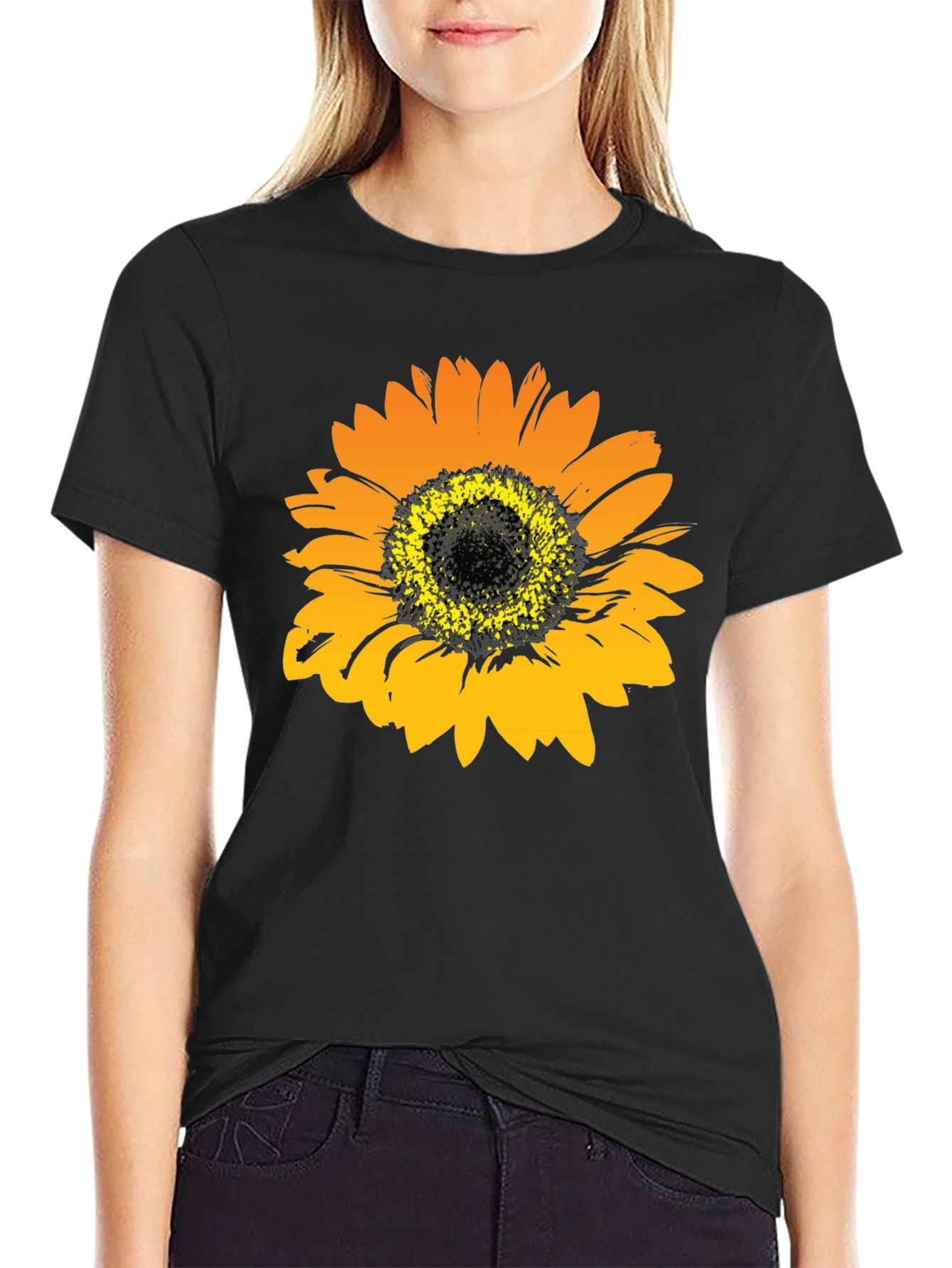 Sunflower Graphic Print Black T-Shirt