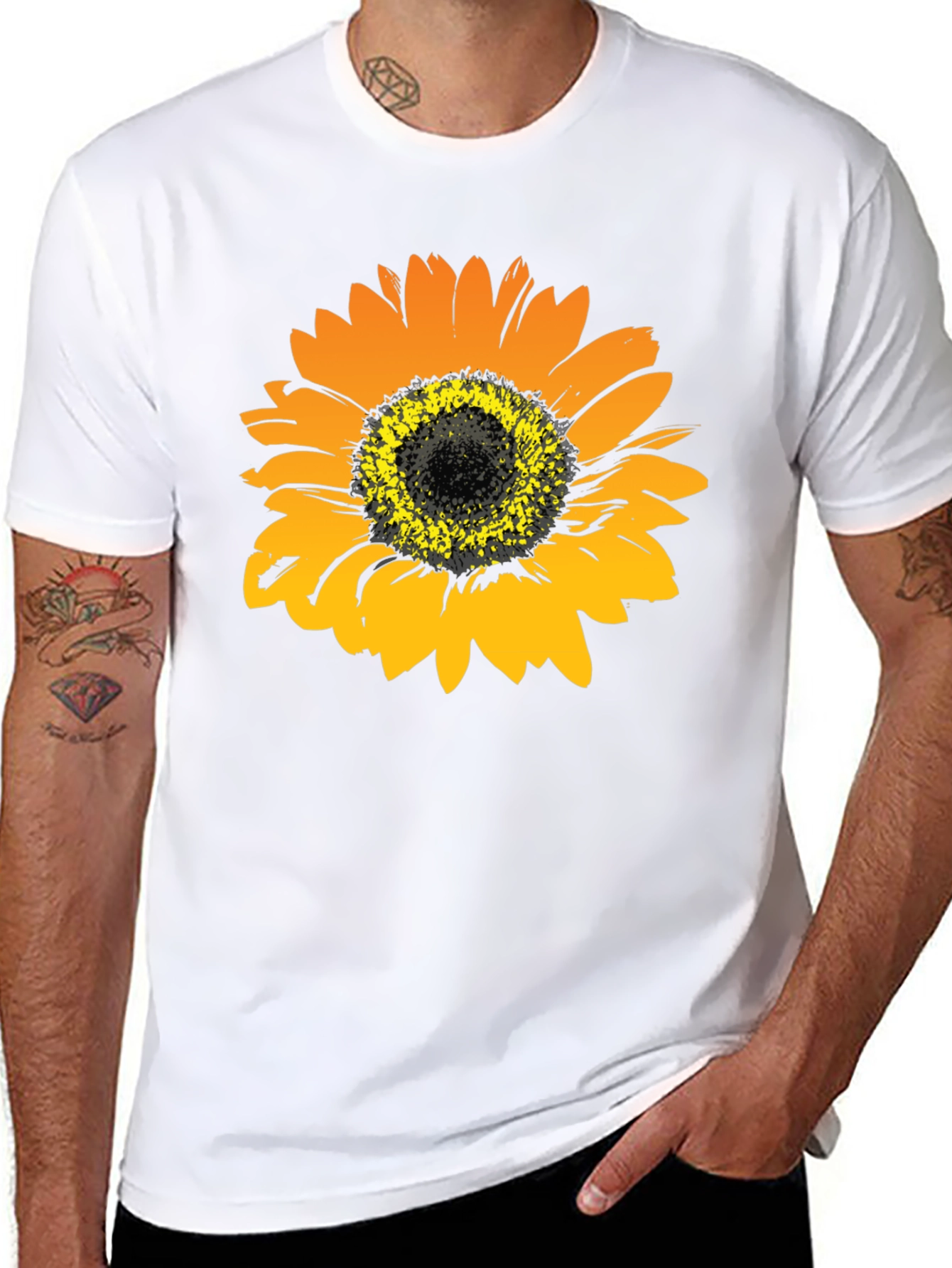 Sunflower Graphic Print Black T-Shirt
