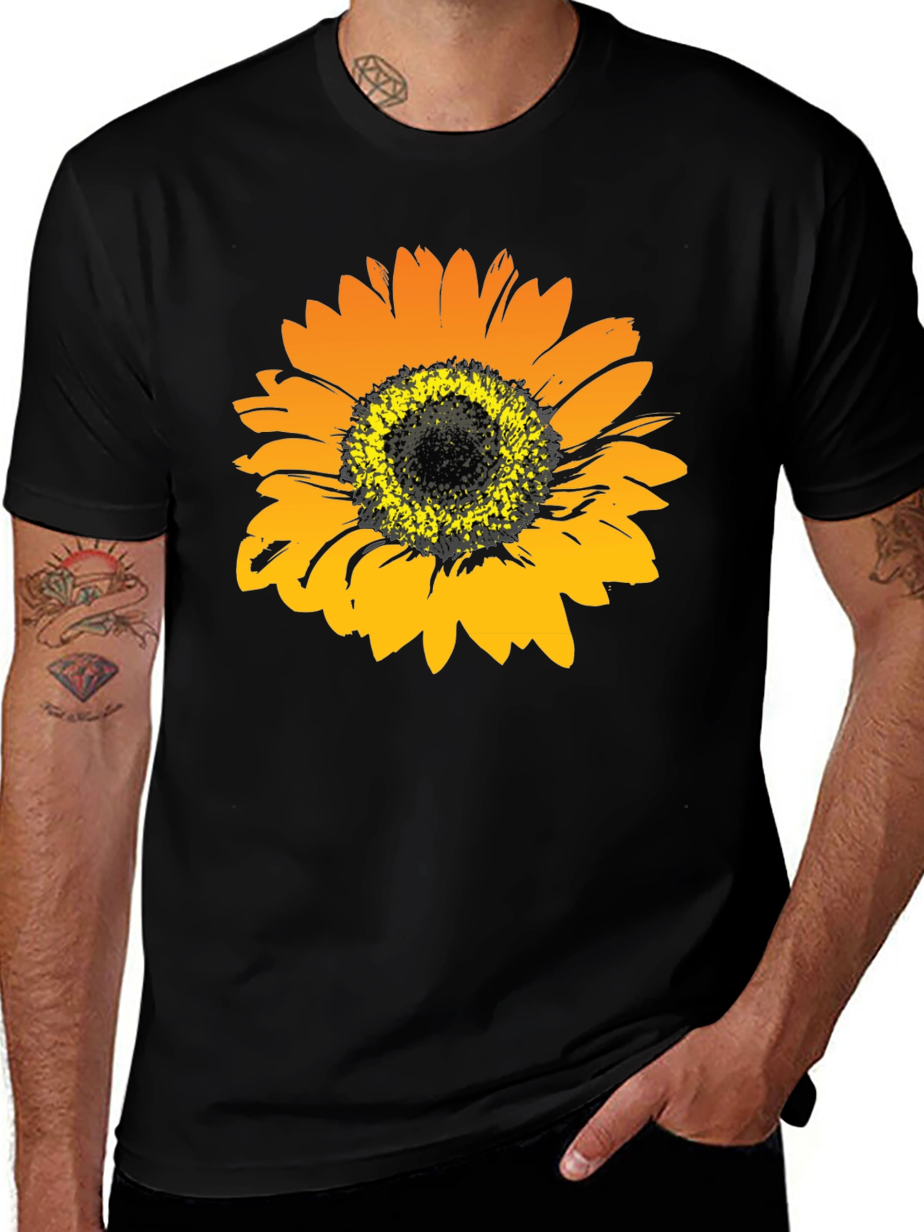 Sunflower Graphic Print Black T-Shirt
