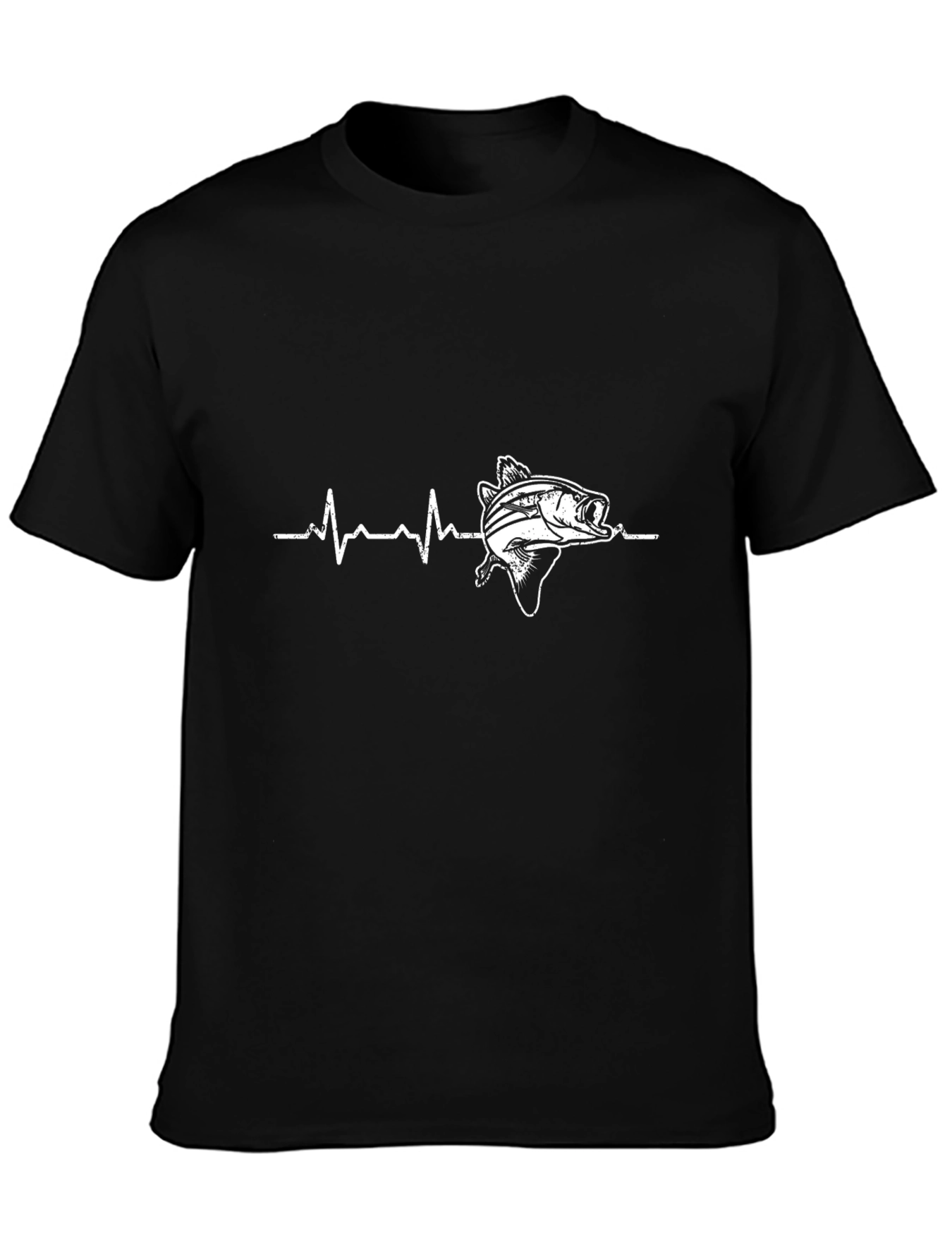 Fishing Heartbeat Graphic T-Shirt - Black