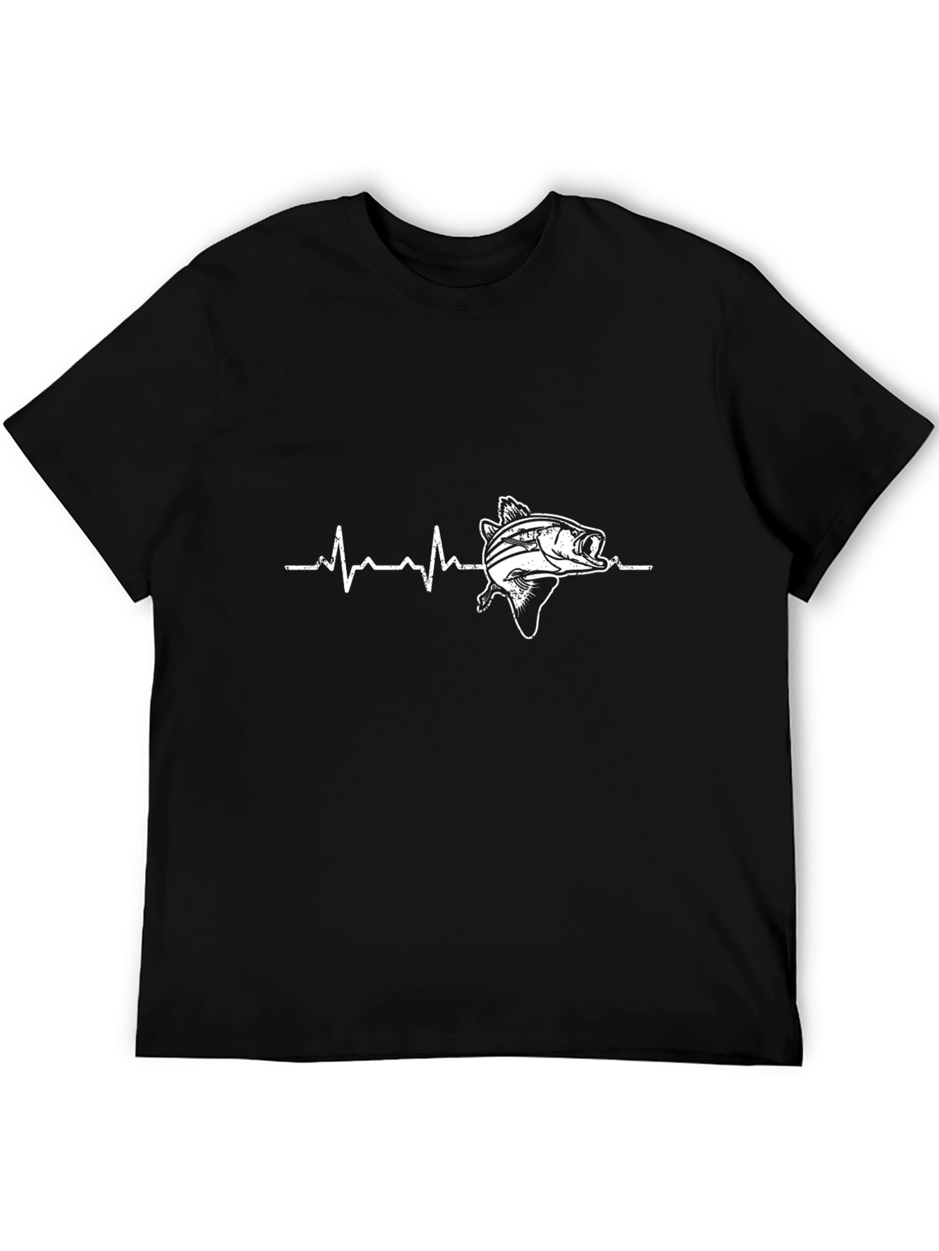 Fishing Heartbeat Graphic T-Shirt - Black
