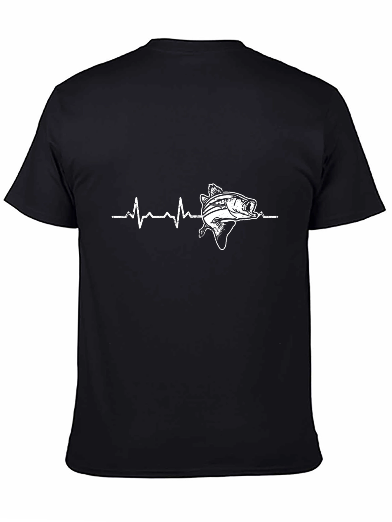 Fishing Heartbeat Graphic T-Shirt - Black