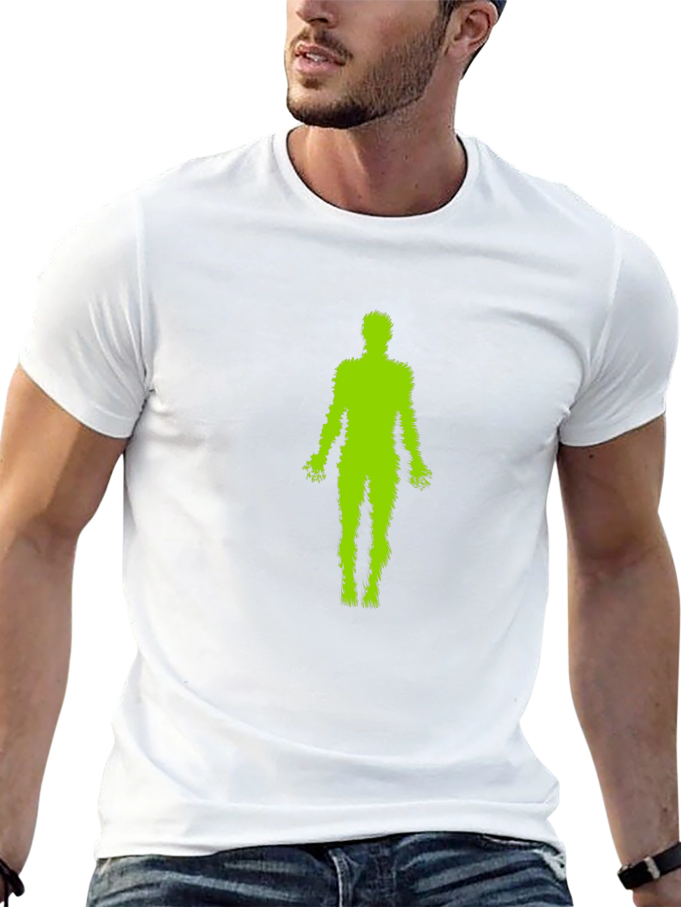 Green Fuzzy Human Black T-Shirt