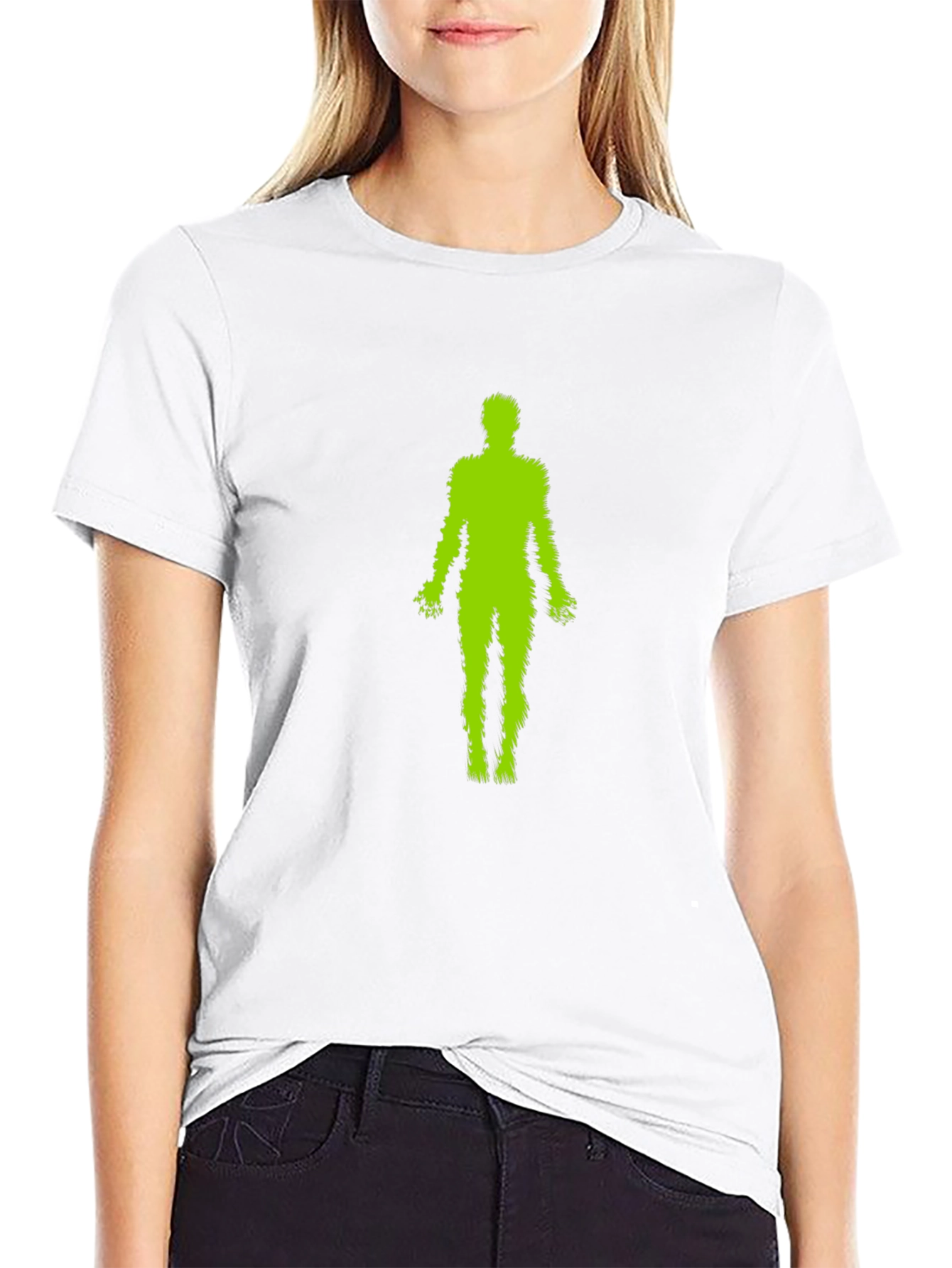 Green Fuzzy Human Black T-Shirt