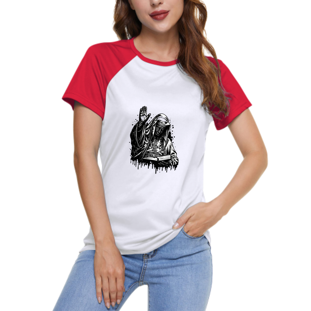 Gothic Prayer Graphic Women's Raglan T-Shirt | Vintage Streetwear Cotton Tee(z102)