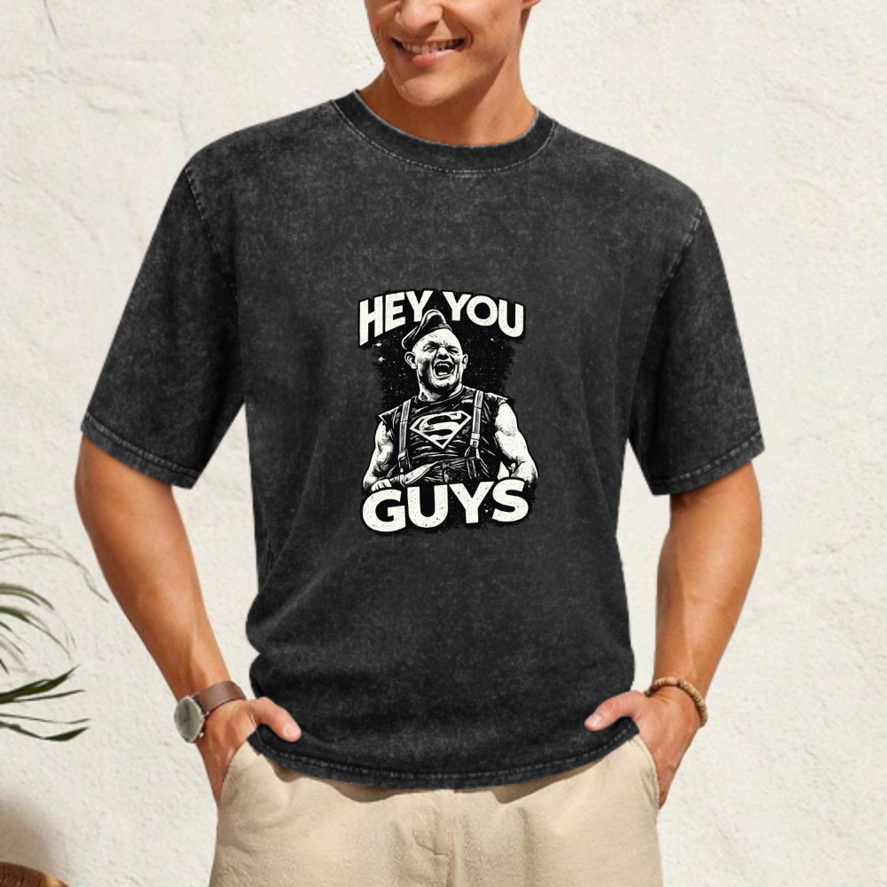 Hey You Guys Vintage Washed Graphic T-Shirt | Funny Retro Streetwear Tee(z115)