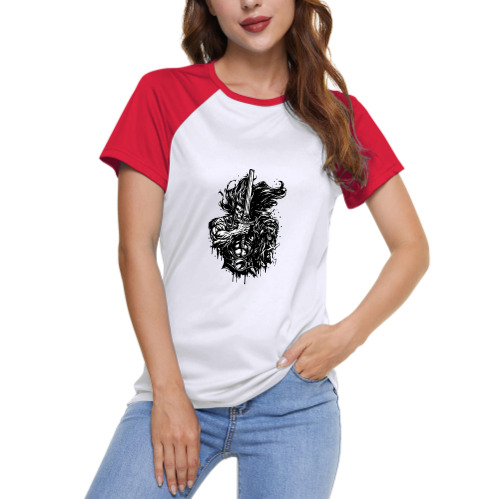 Fantasy Warrior Sword Graphic Women's Raglan T-Shirt | Dark Streetwear Anime Tee(z105)