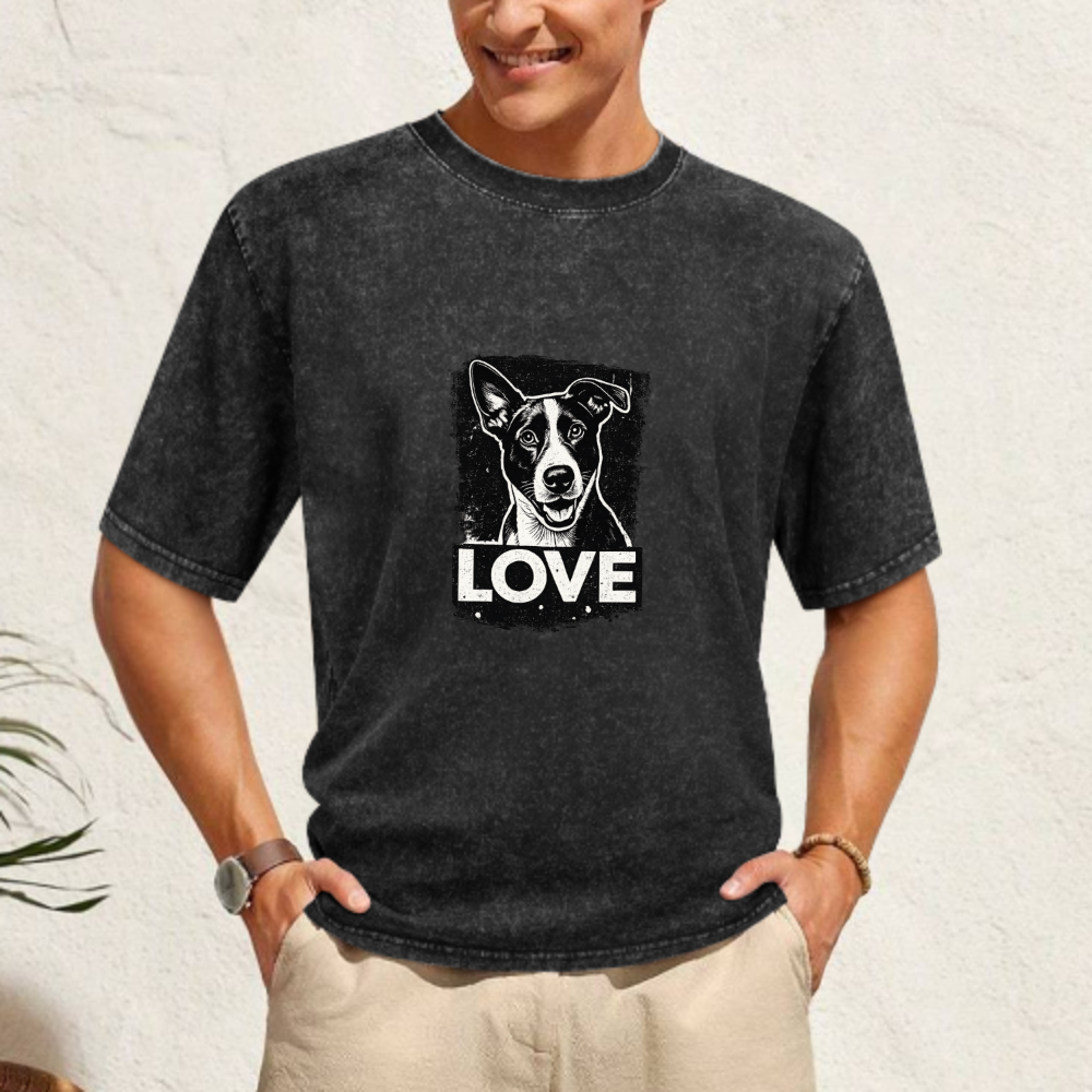 Love Dog Graphic Vintage Washed T-Shirt | Cute Pet Lover Streetwear Tee(z116)