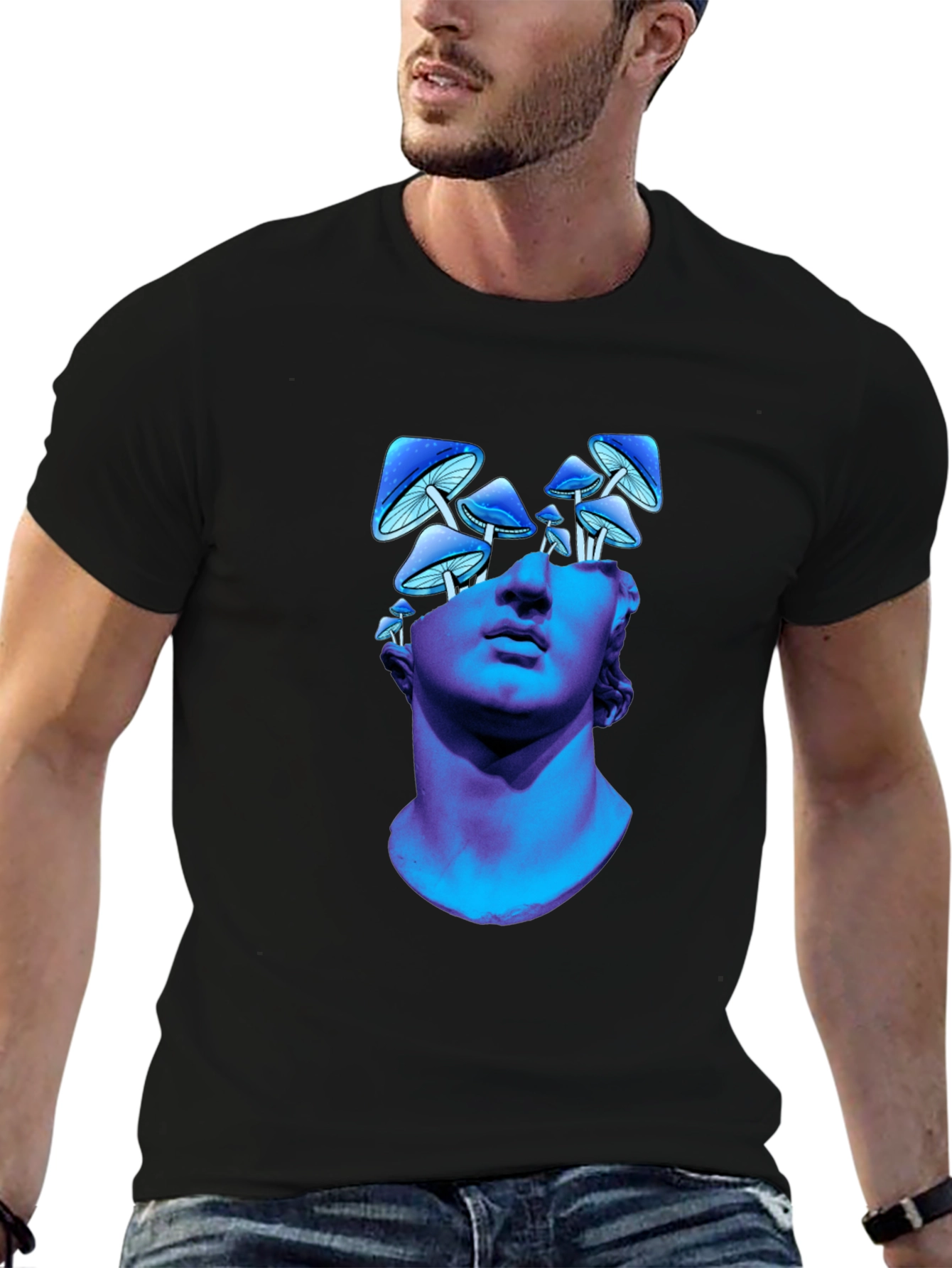 Mushroom Head Statue Graphic Tee - Unique Design