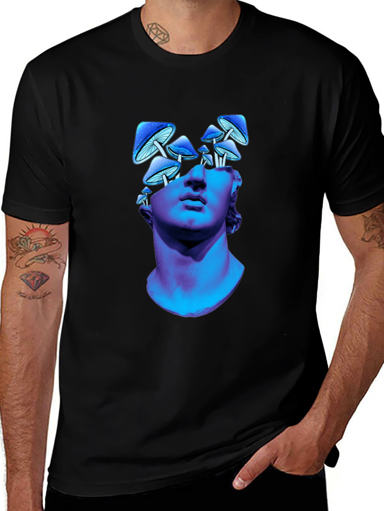 Mushroom Head Statue Graphic Tee - Unique Design