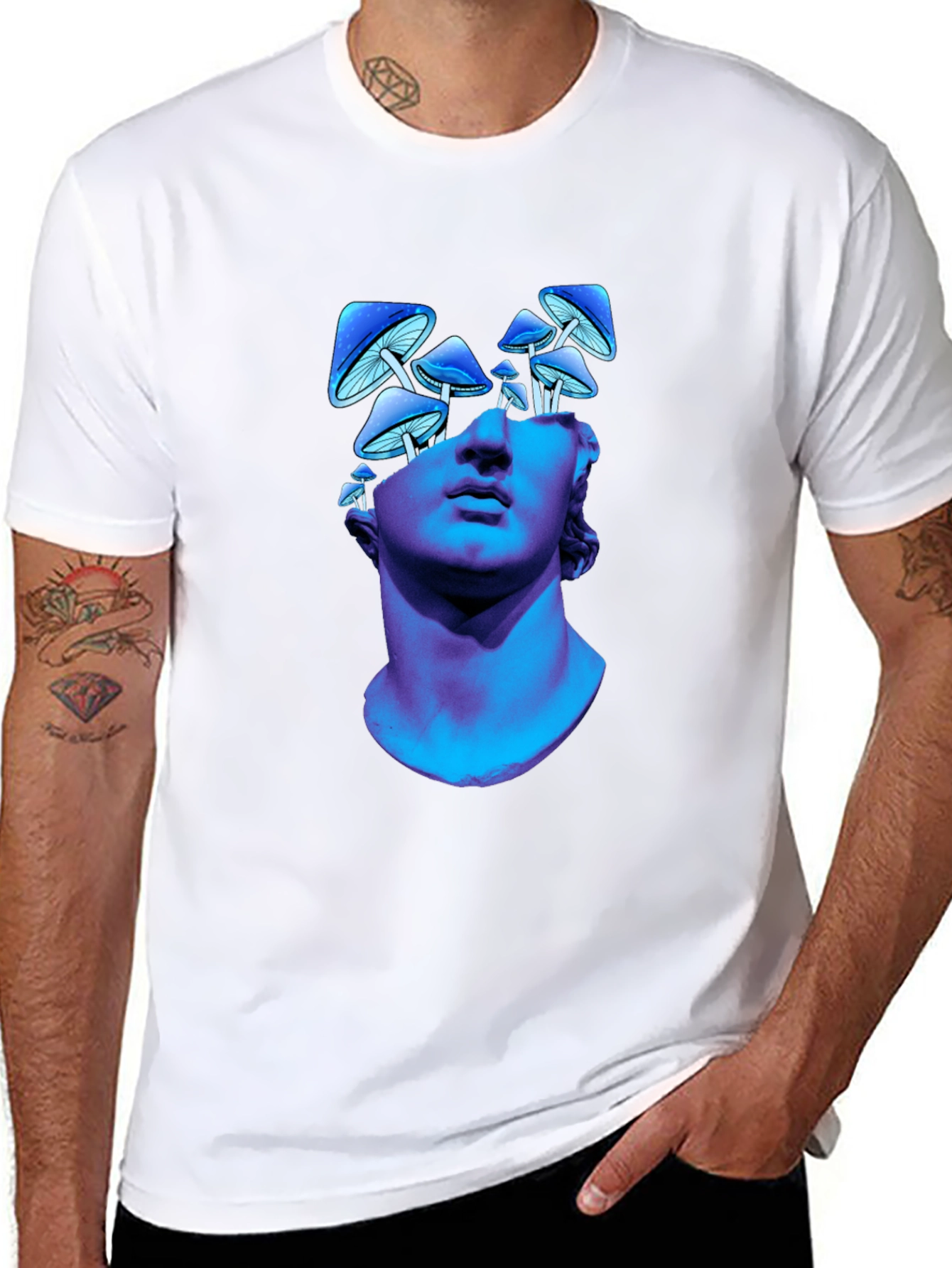 Mushroom Head Statue Graphic Tee - Unique Design